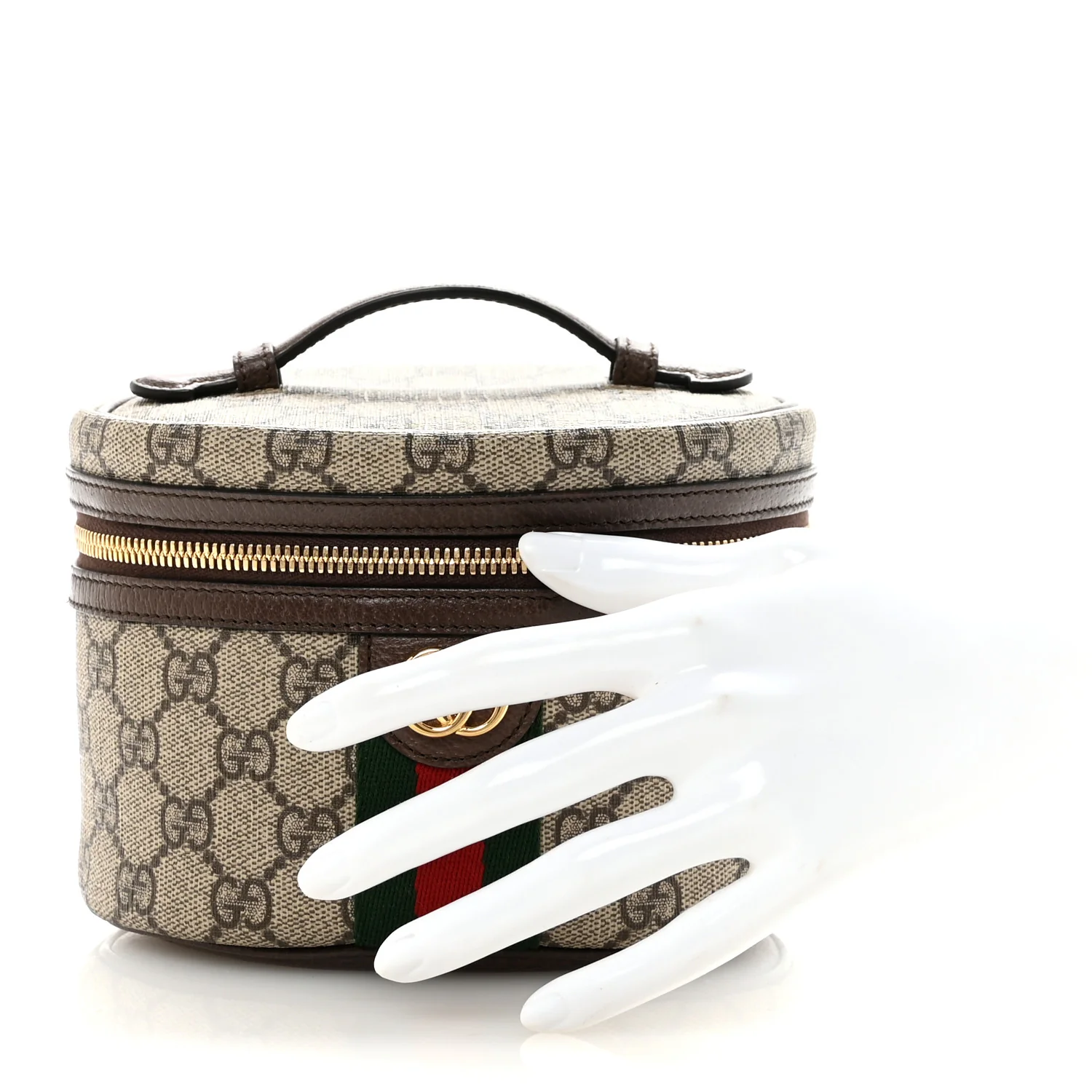 GG Supreme Monogram Textured Calfskin Web Ophidia Vanity Cosmetic Case Beige Ebony New Acero - Image 2