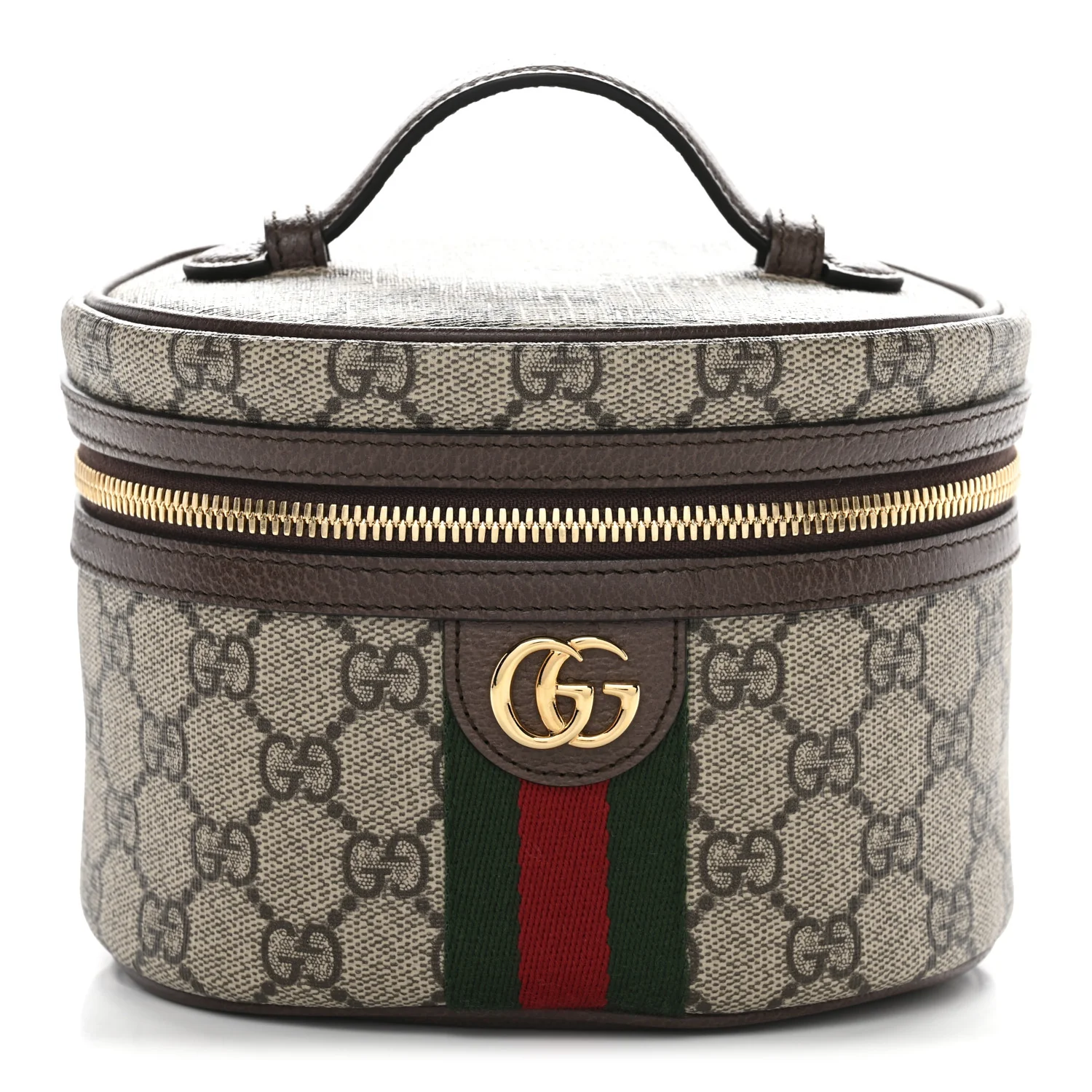 GG Supreme Monogram Textured Calfskin Web Ophidia Vanity Cosmetic Case Beige Ebony New Acero