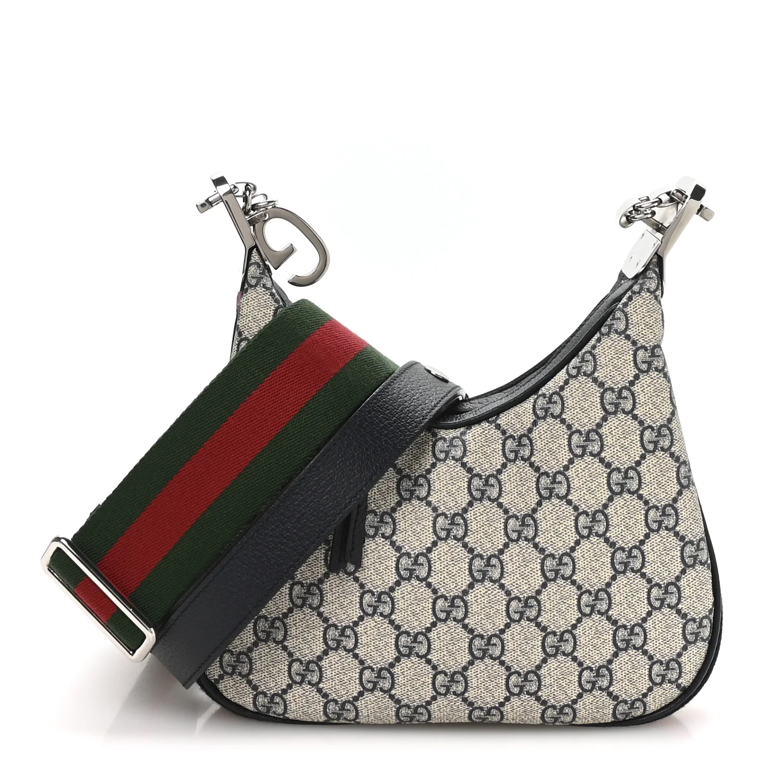 GG Supreme Monogram Textured Calfskin Web Small Attache Shoulder Bag Beige Blue