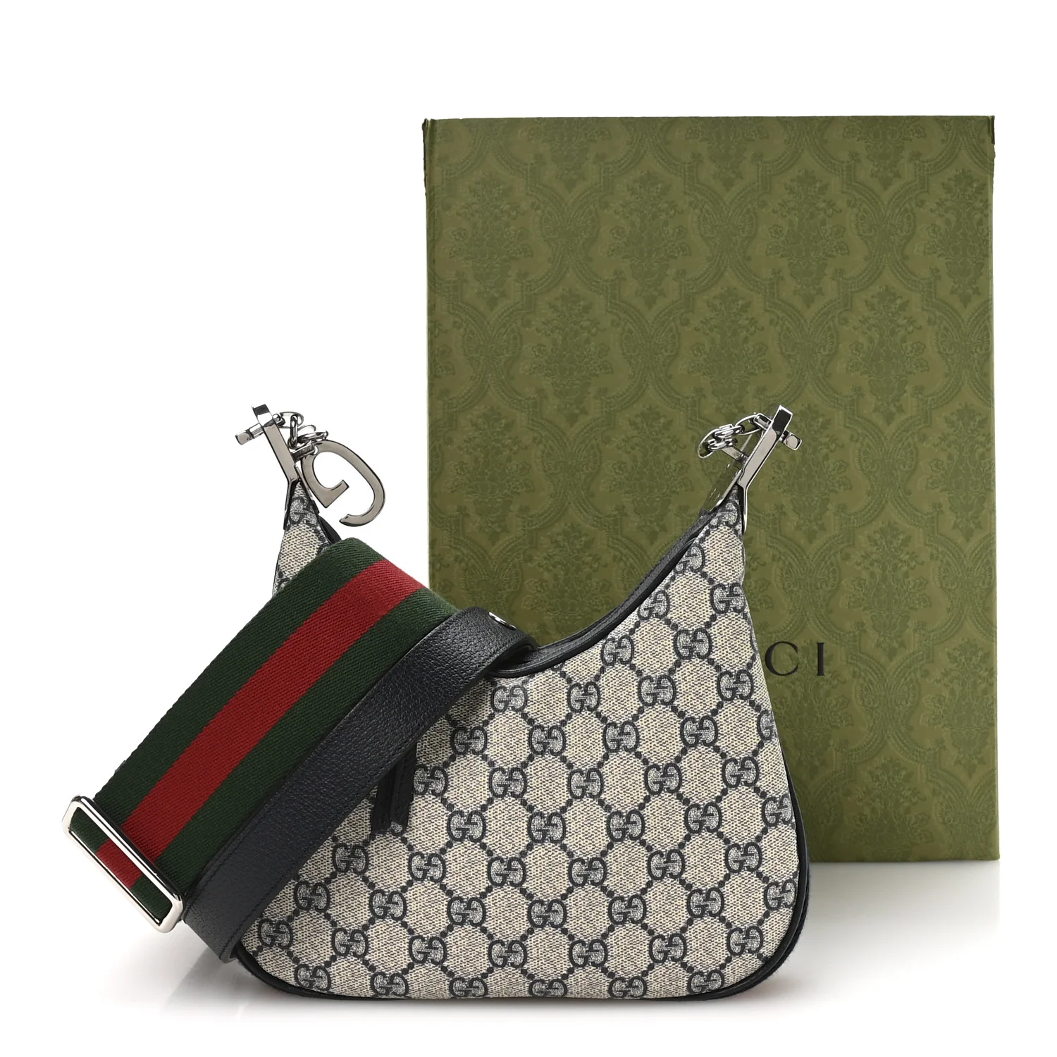 GG Supreme Monogram Textured Calfskin Web Small Attache Shoulder Bag Beige Blue - Image 20