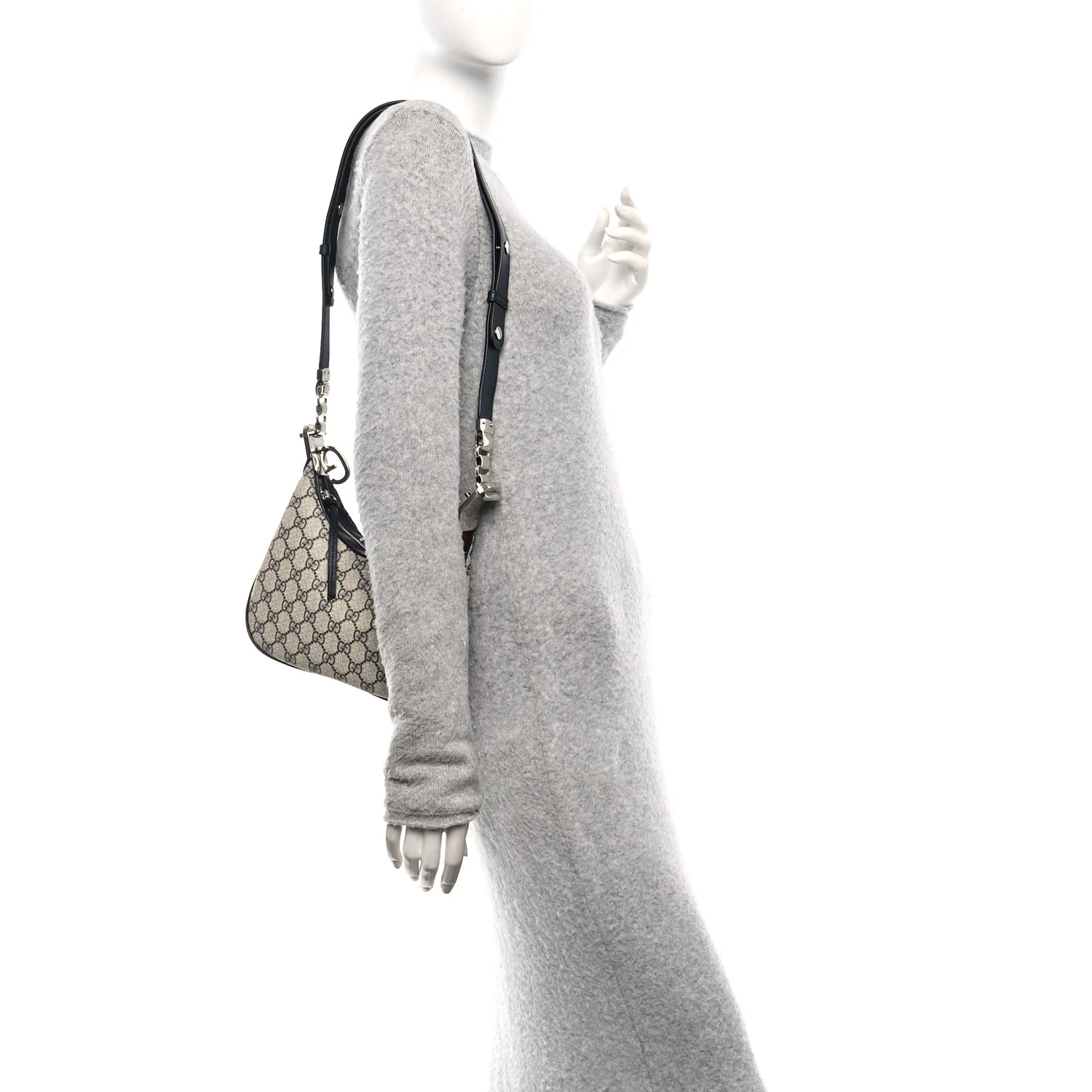 GG Supreme Monogram Textured Calfskin Web Small Attache Shoulder Bag Beige Blue - Image 3