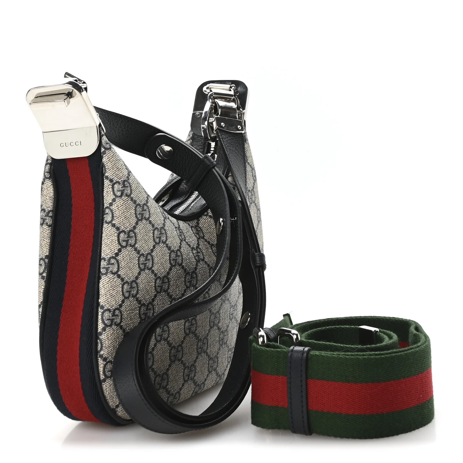 GG Supreme Monogram Textured Calfskin Web Small Attache Shoulder Bag Beige Blue - Image 5