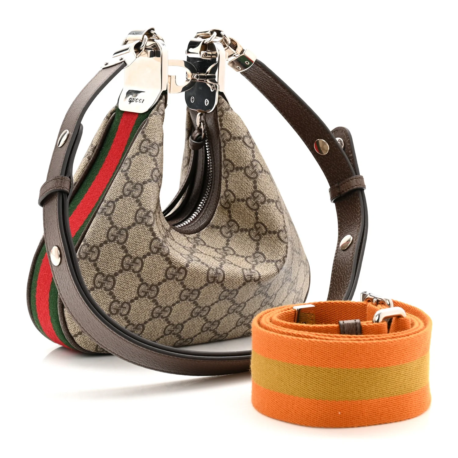 GG Supreme Monogram Textured Calfskin Web Small Attache Shoulder Bag Beige Ebony New Acero - Image 3