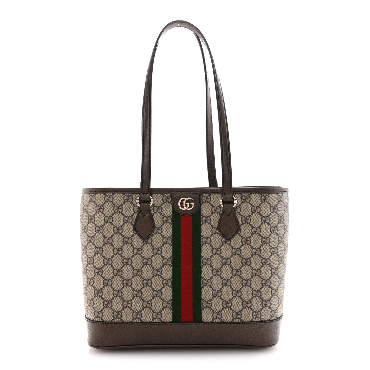 GG Supreme Monogram Textured Calfskin Web Small Ophidia Shoulder Tote Bag Beige Ebony New Acero