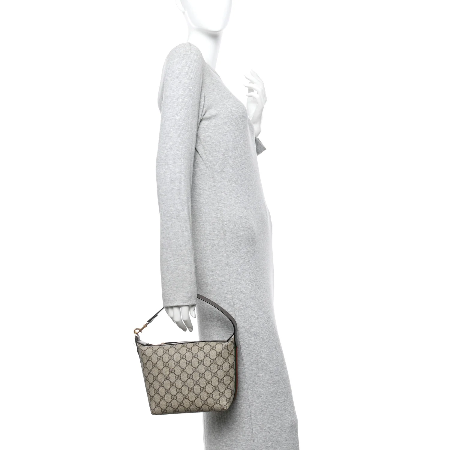 GG Supreme Monogram Textured Calfskin Web Super Mini Ophidia Shoulder Bag Beige Ebony New Acero - Image 2
