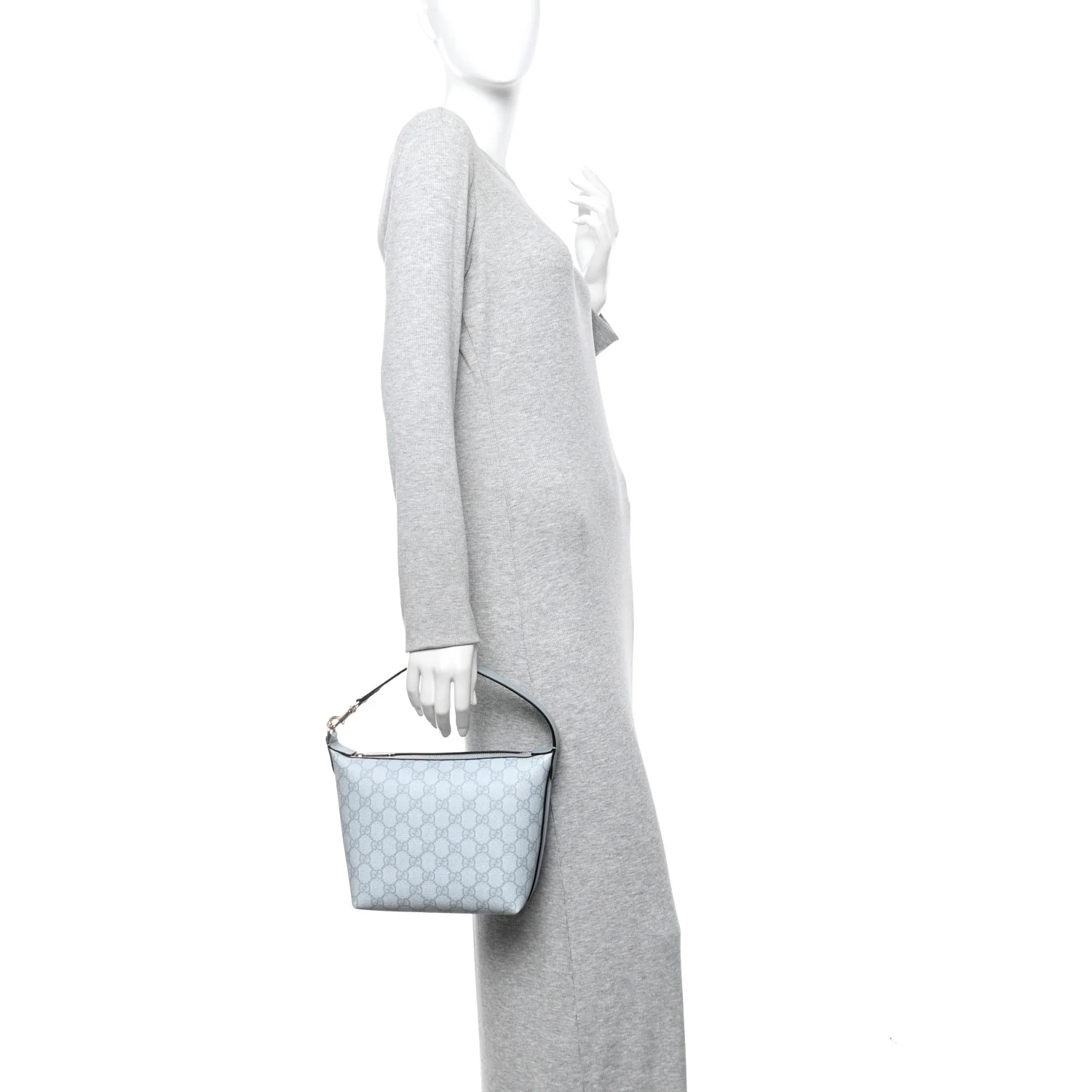 GG Supreme Monogram Textured Calfskin Web Super Mini Ophidia Shoulder Bag Dusty Blue - Image 2