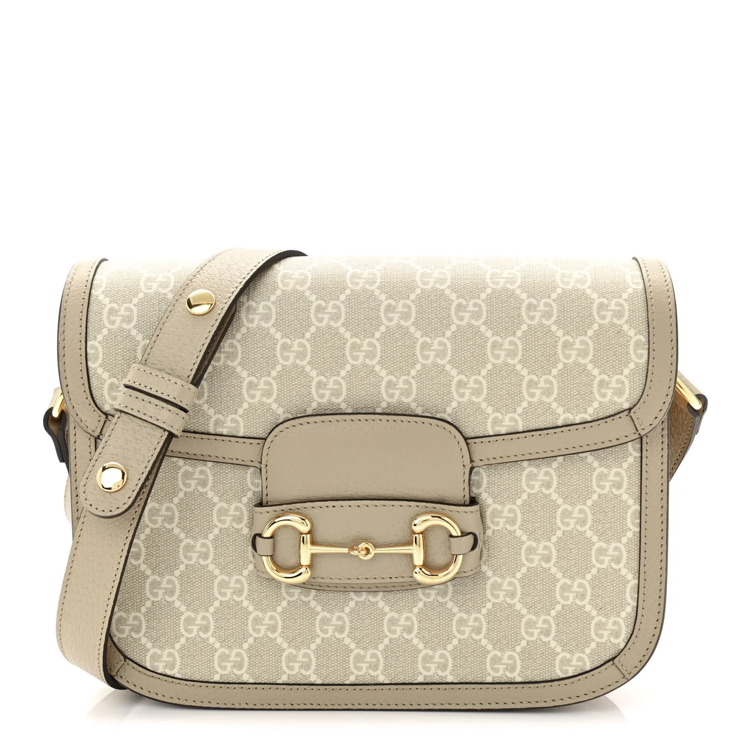 GG Supreme Monogram Textured Dollar Calfskin Horsebit 1955 Shoulder Bag Beige Mystic White Oatmeal
