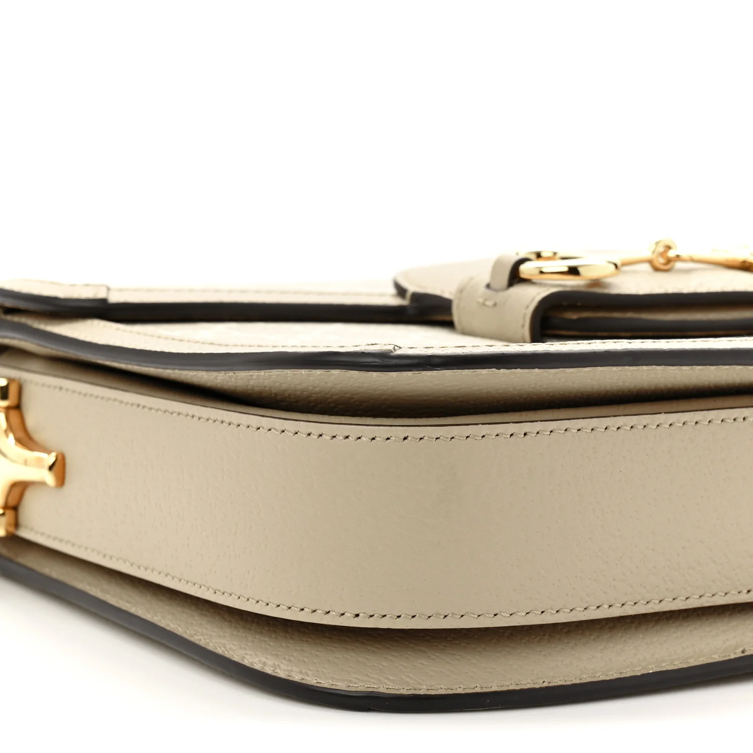 GG Supreme Monogram Textured Dollar Calfskin Horsebit 1955 Shoulder Bag Beige Mystic White Oatmeal - Image 9