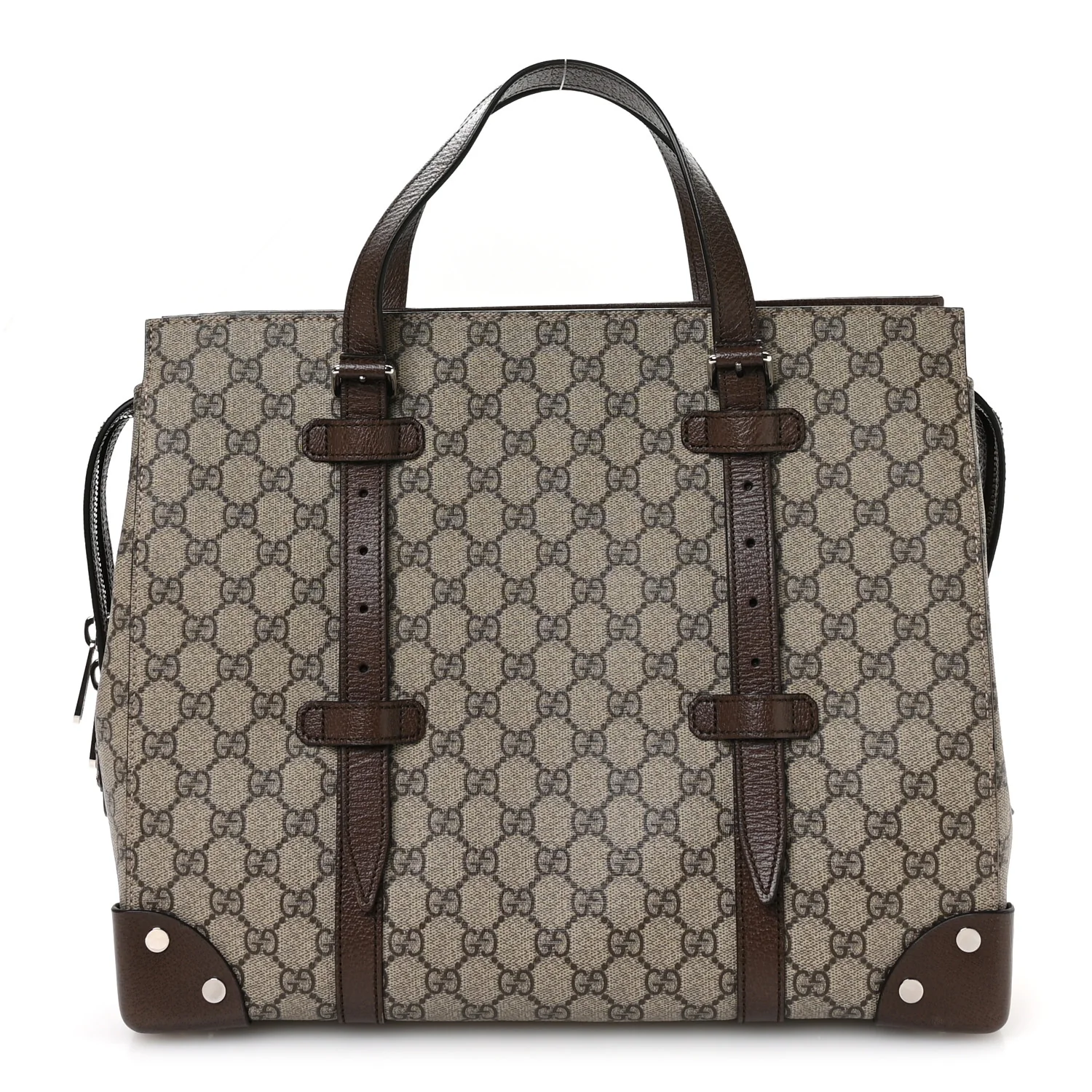 GG Supreme Monogram Textured Dollar Calfskin Medium Detail Tote Beige Ebony New Acero