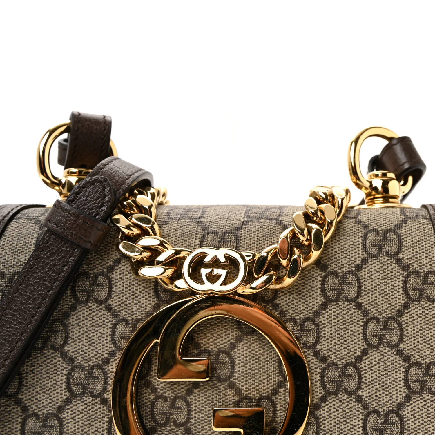GG Supreme Monogram Textured Dollar Calfskin Mini Blondie Chain Shoulder Flap Bag Beige Ebony New Acero - Image 6