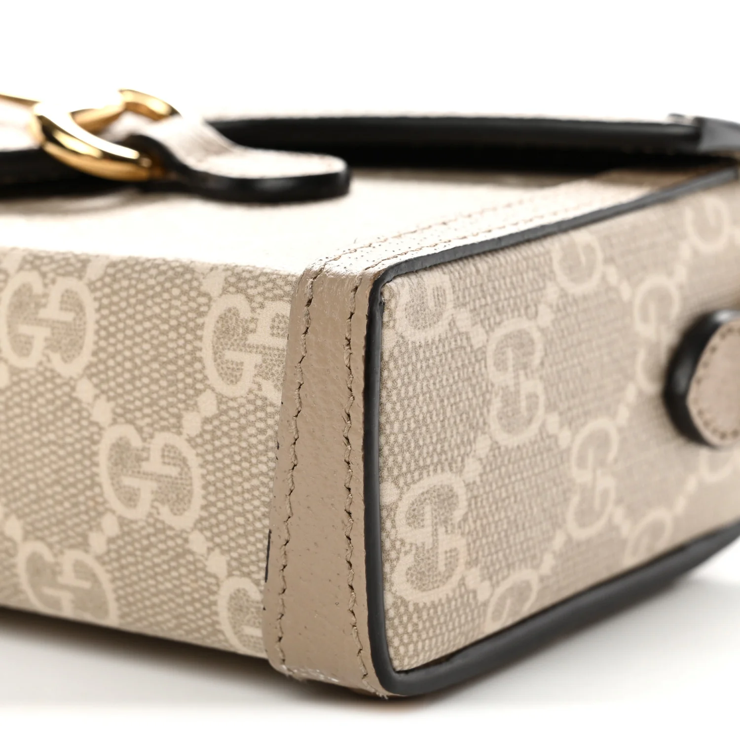 GG Supreme Monogram Textured Dollar Calfskin Mini Horsebit 1955 Shoulder Bag Beige Mystic White Oatmeal - Image 10