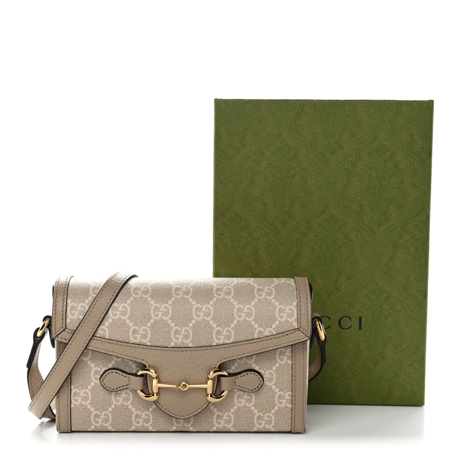 GG Supreme Monogram Textured Dollar Calfskin Mini Horsebit 1955 Shoulder Bag Beige Mystic White Oatmeal - Image 11