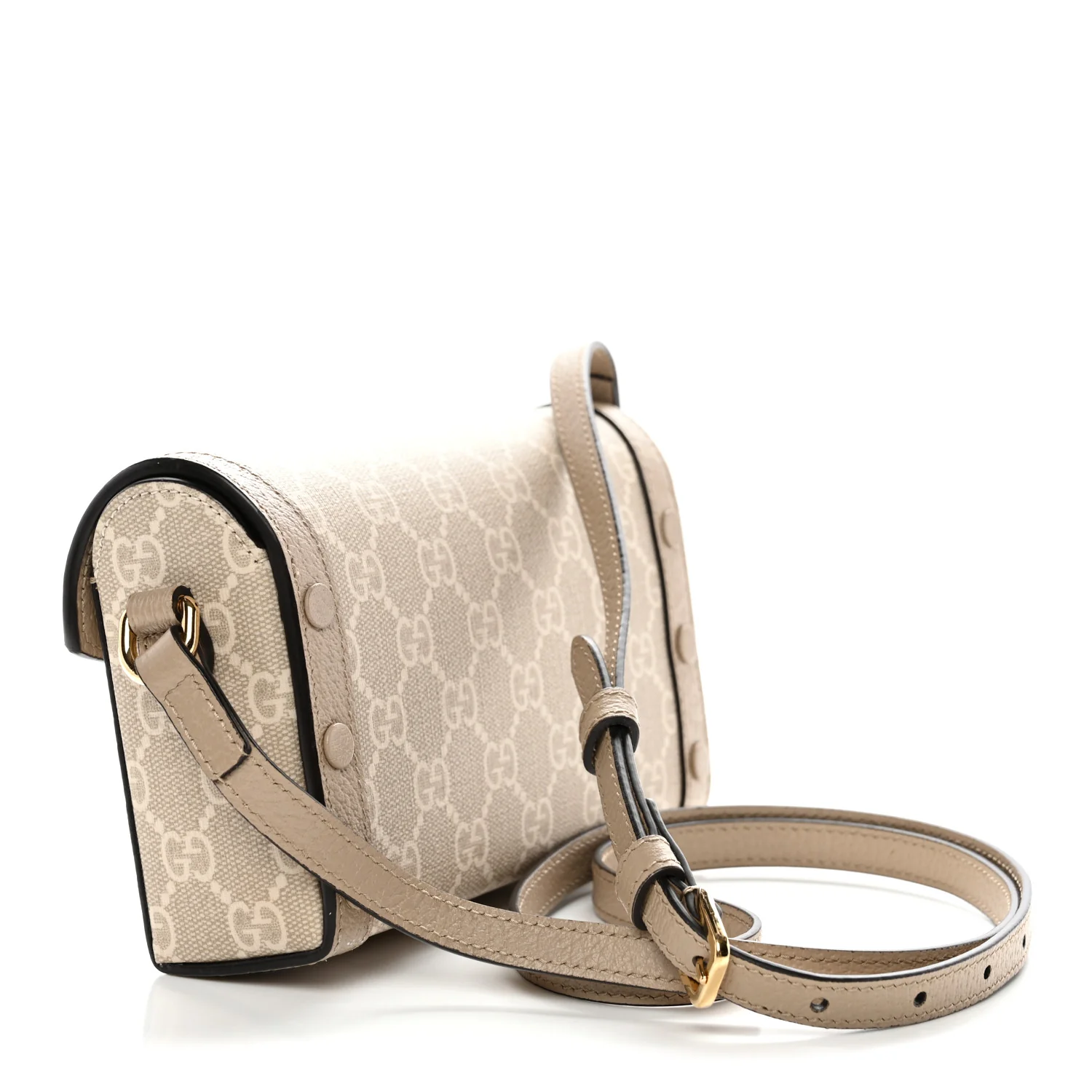 GG Supreme Monogram Textured Dollar Calfskin Mini Horsebit 1955 Shoulder Bag Beige Mystic White Oatmeal - Image 3