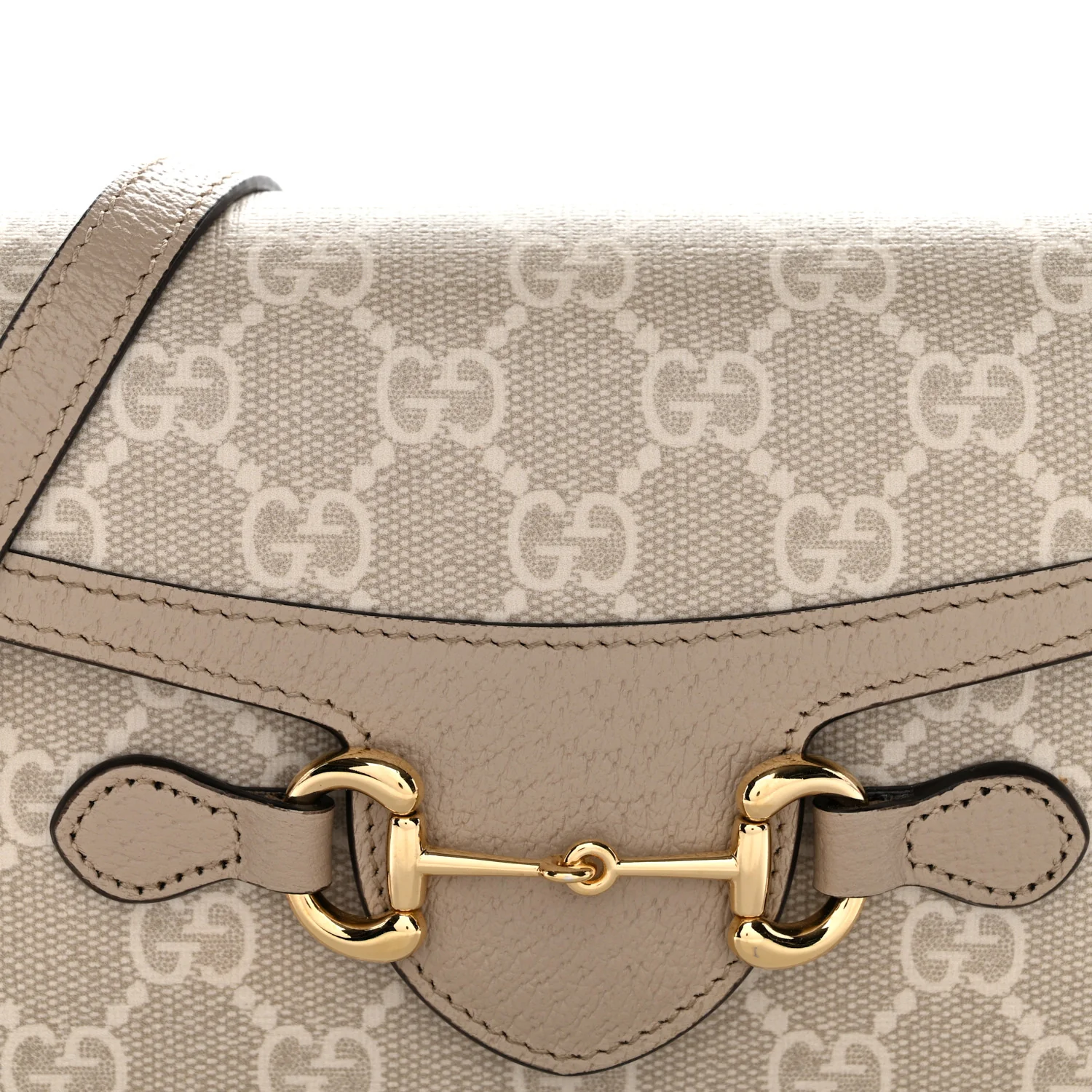 GG Supreme Monogram Textured Dollar Calfskin Mini Horsebit 1955 Shoulder Bag Beige Mystic White Oatmeal - Image 8