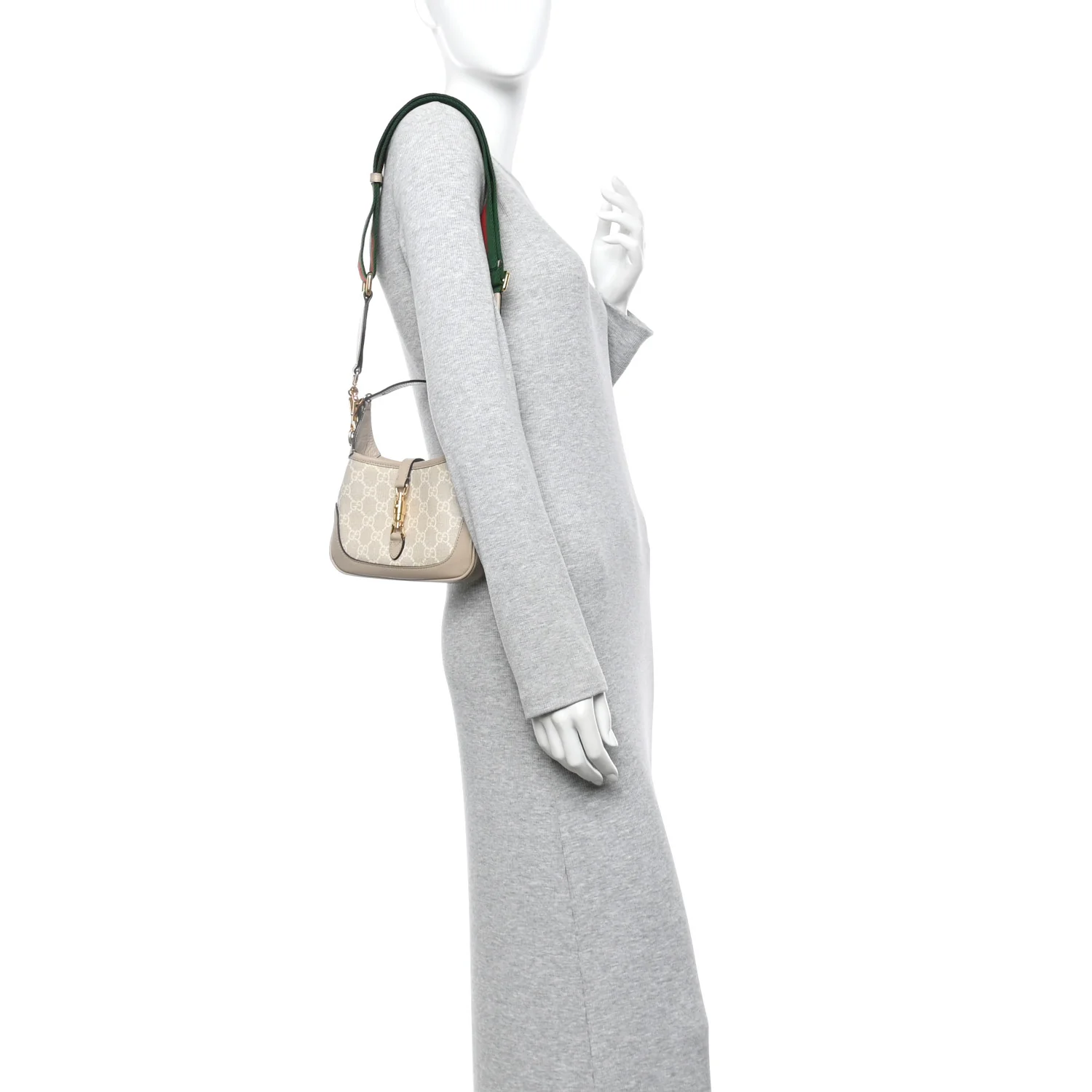 GG Supreme Monogram Textured Dollar Calfskin Mini Jackie 1961 Hobo Beige Mystic White Oatmeal - Image 2
