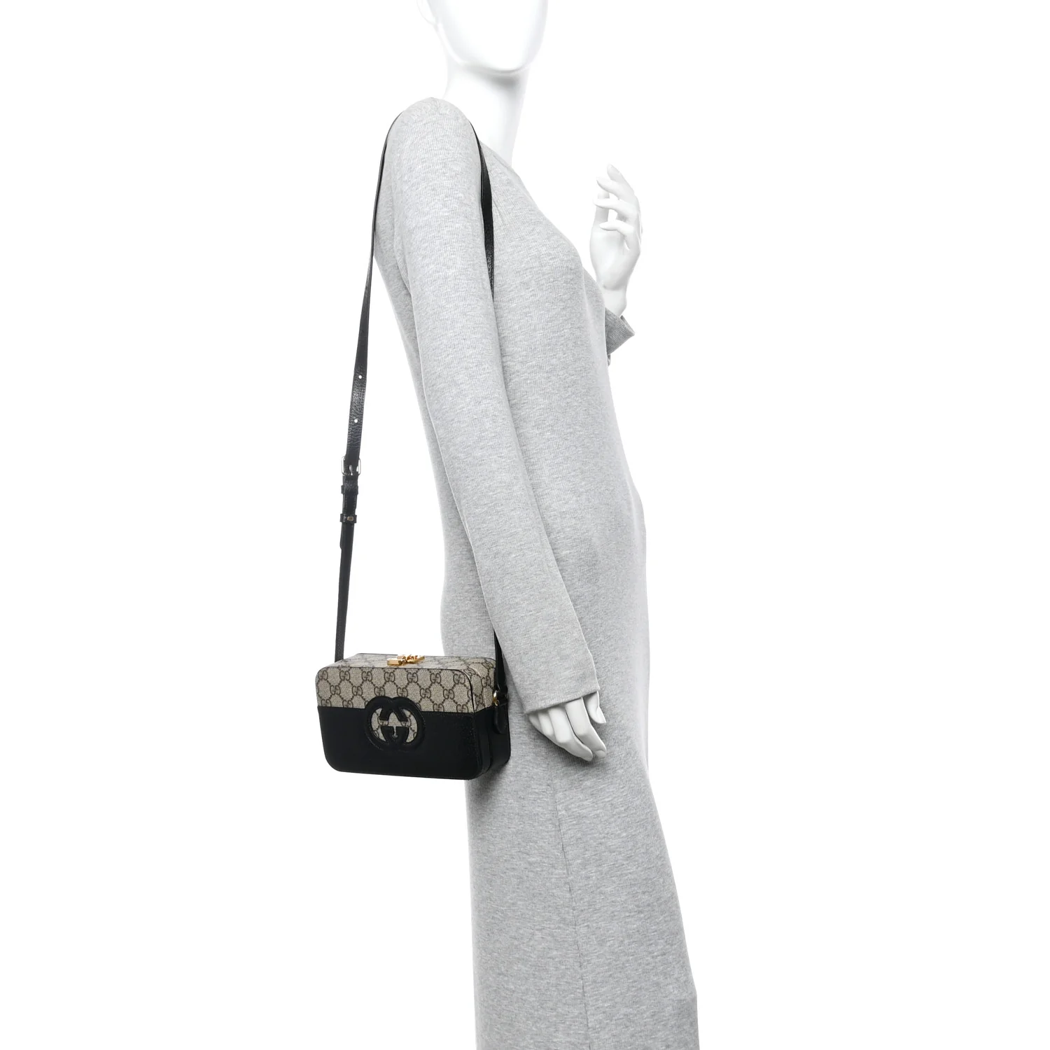GG Supreme Monogram Textured Dollar Calfskin Mini New Basket Shoulder Bag Beige Ebony Black - Image 2