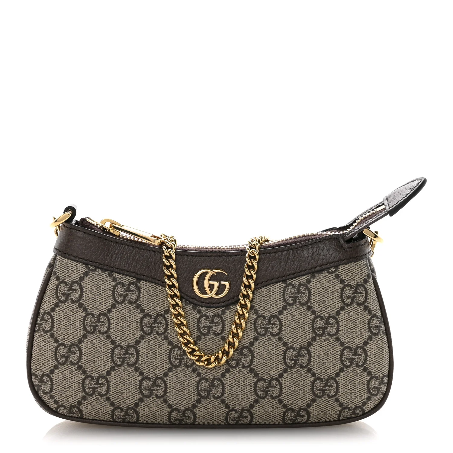 GG Supreme Monogram Textured Dollar Calfskin Mini Ophidia Chain Bag Beige Ebony