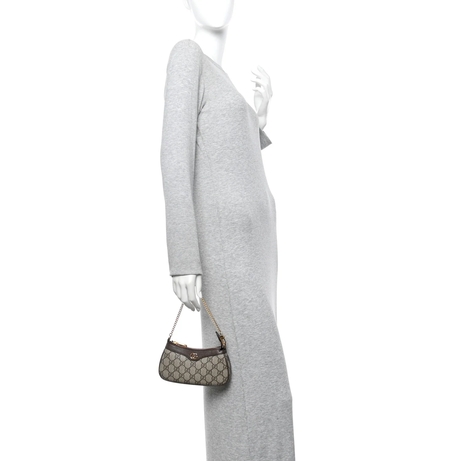 GG Supreme Monogram Textured Dollar Calfskin Mini Ophidia Chain Bag Beige Ebony - Image 2