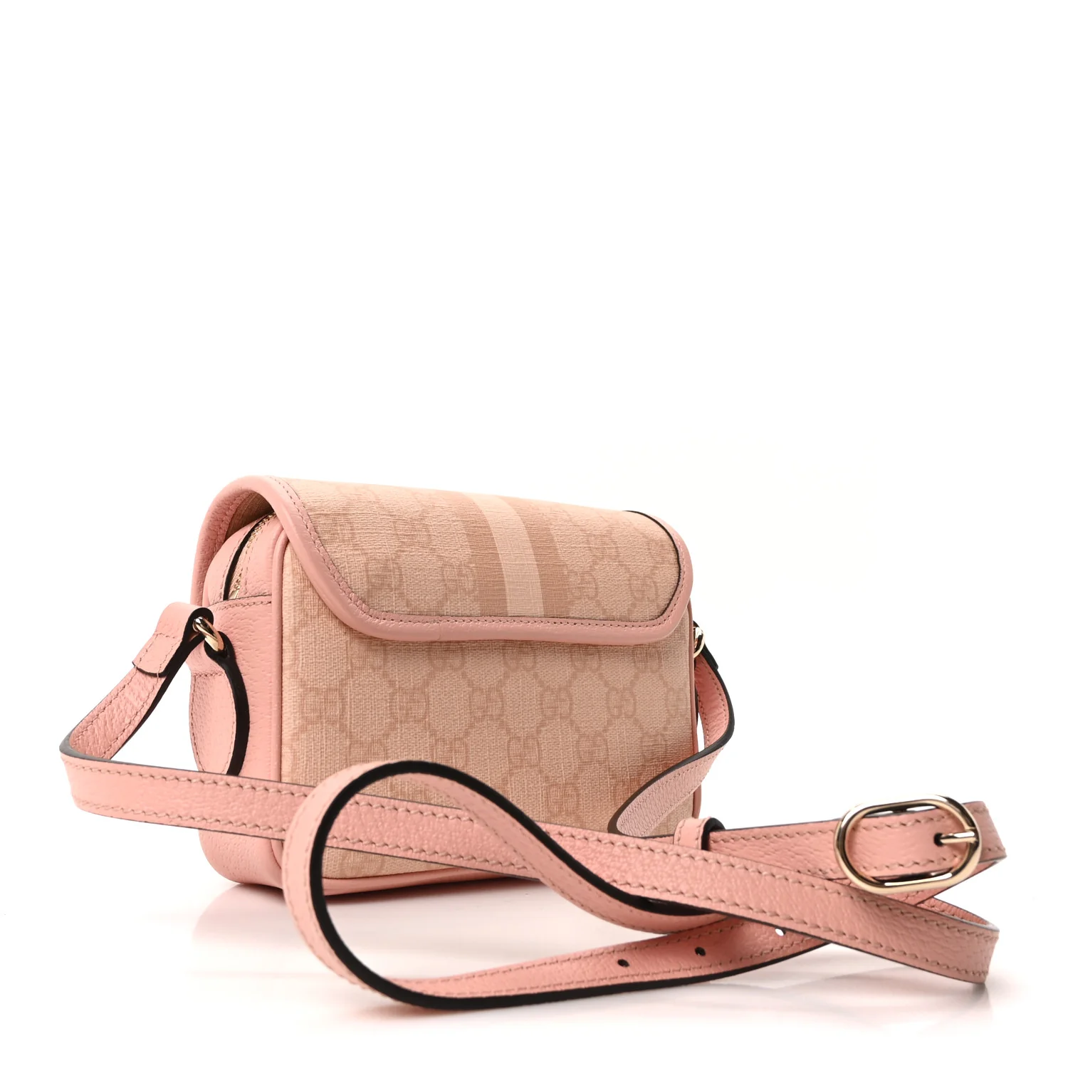 GG Supreme Monogram Textured Dollar Calfskin Mini Ophidia Flap Shoulder Bag Rose Pink - Image 3