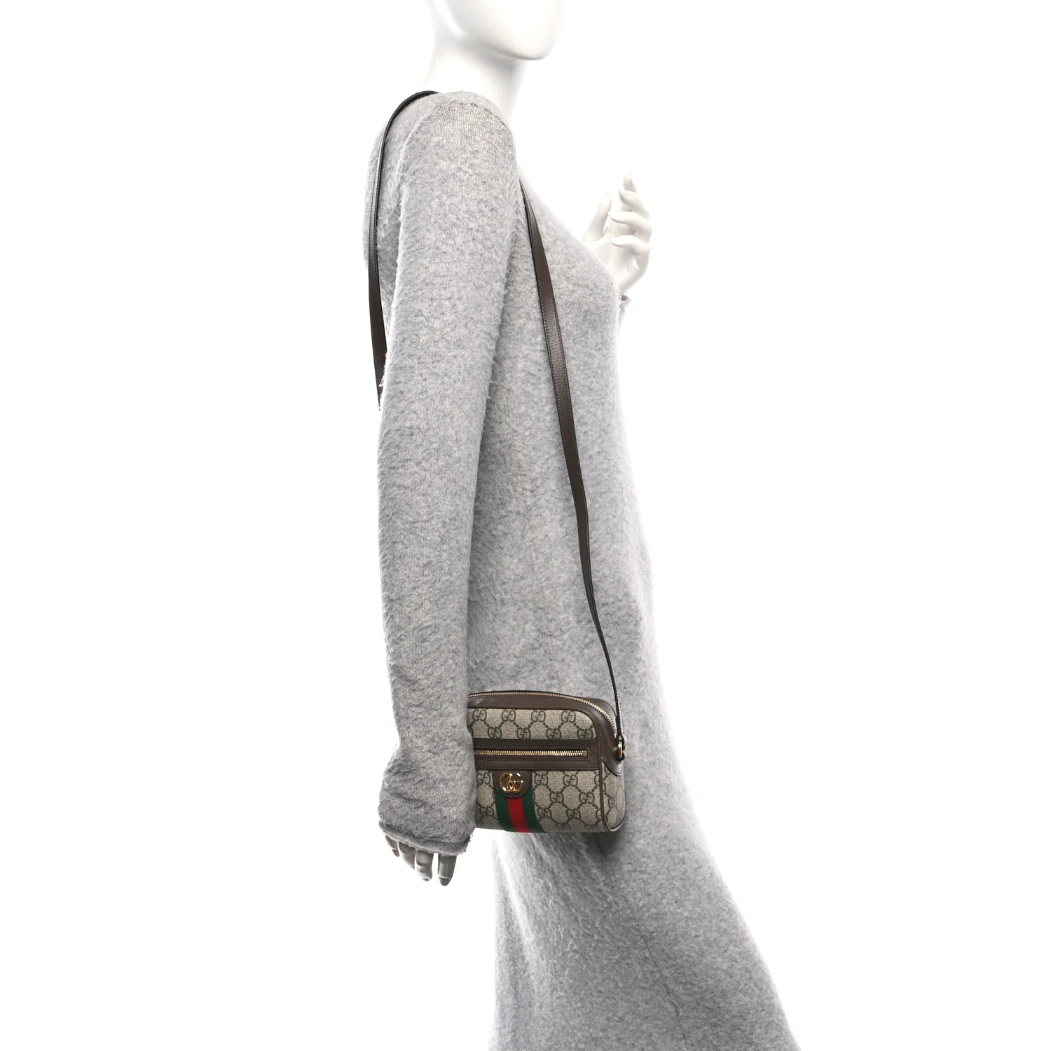 GG Supreme Monogram Textured Dollar Calfskin Mini Ophidia Shoulder Bag Beige Ebony New Acero - Image 2