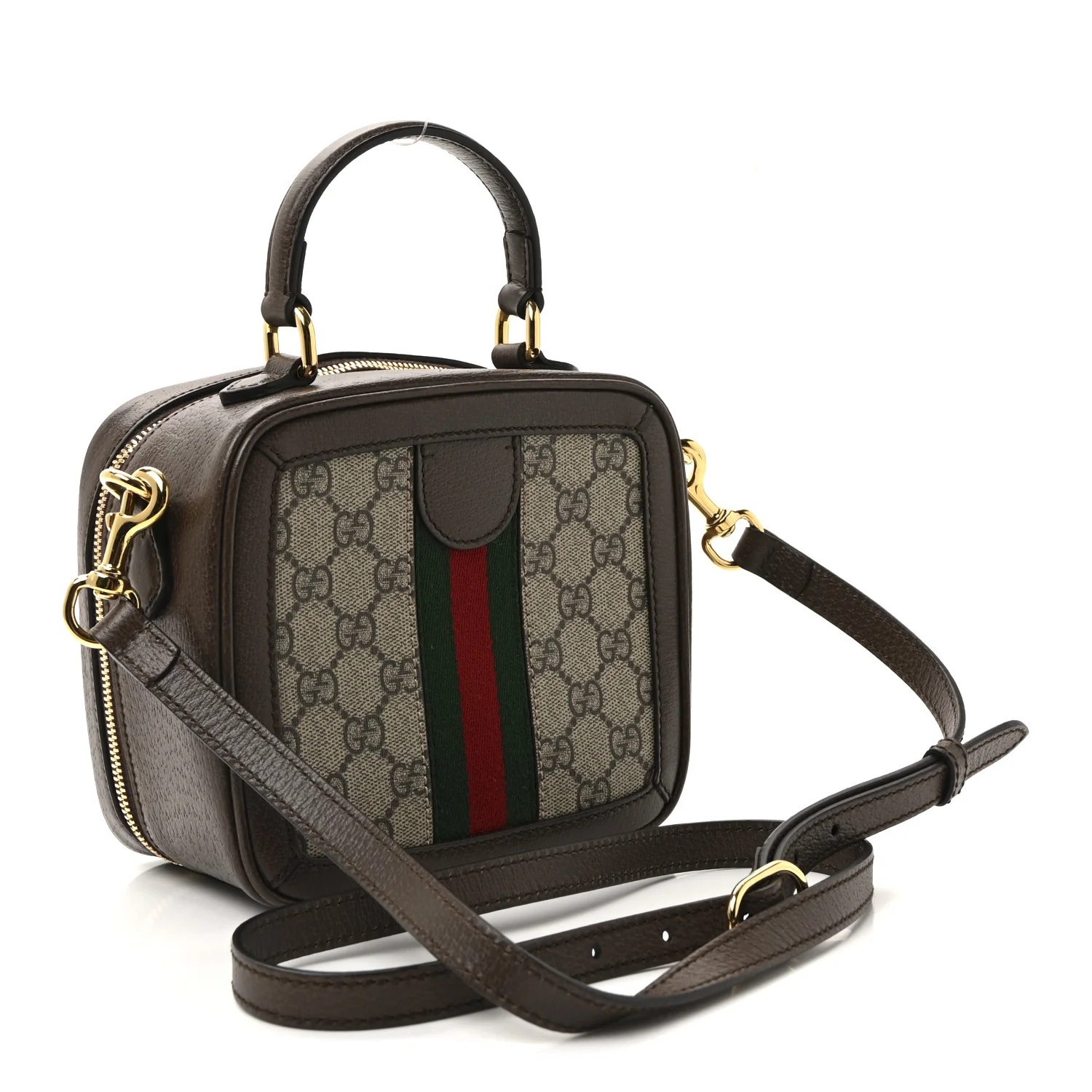 GG Supreme Monogram Textured Dollar Calfskin Mini Ophidia Top Handle Square Shoulder Bag Beige Ebony New Acero - Image 3