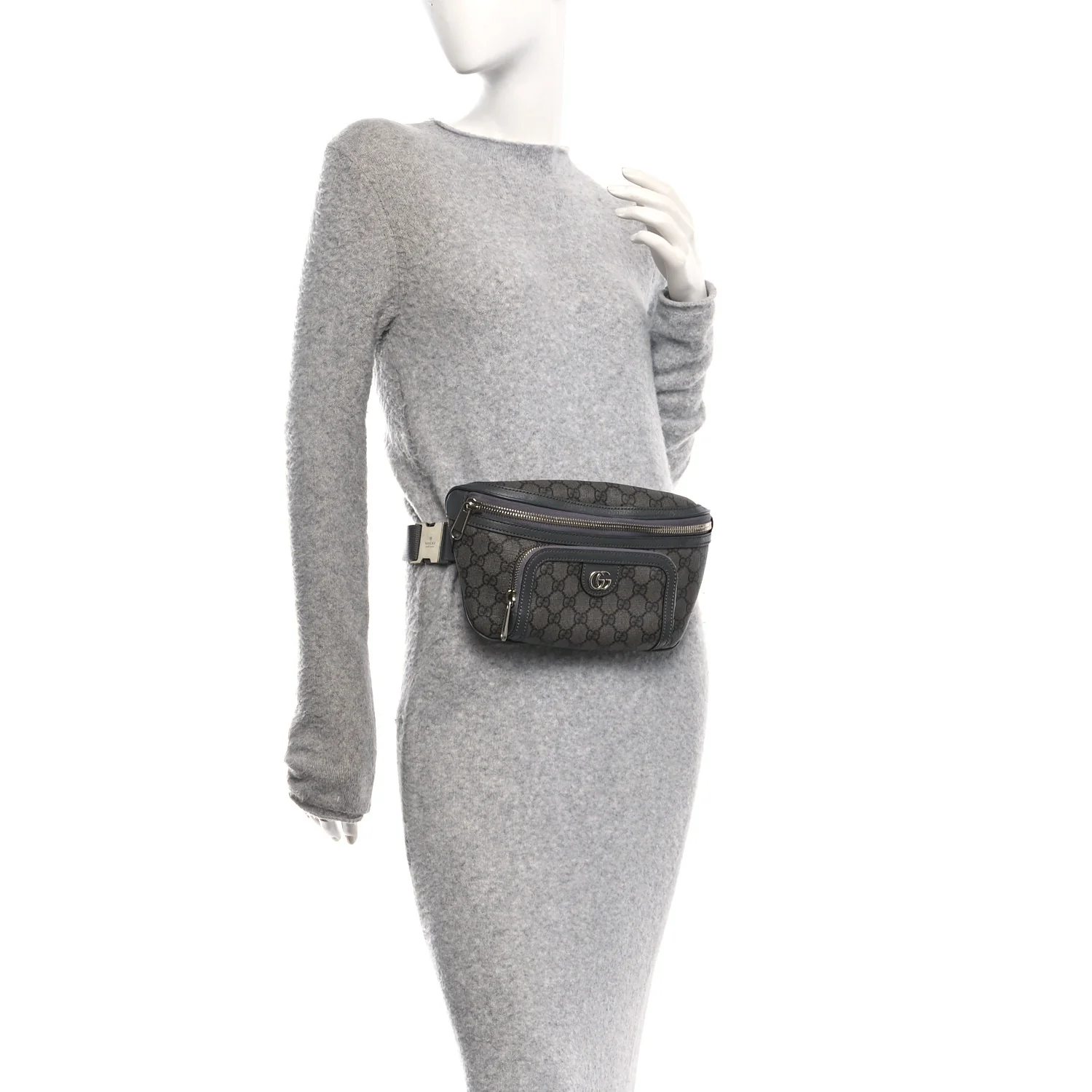 GG Supreme Monogram Textured Dollar Calfskin Ophidia Belt Bag Grey Black Graphite Grey - Image 2