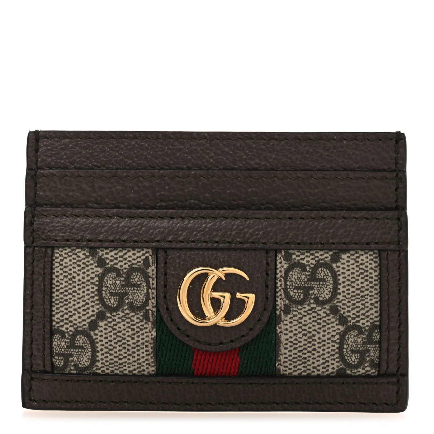 GG Supreme Monogram Textured Dollar Calfskin Ophidia Card Holder Beige Ebony New Acero