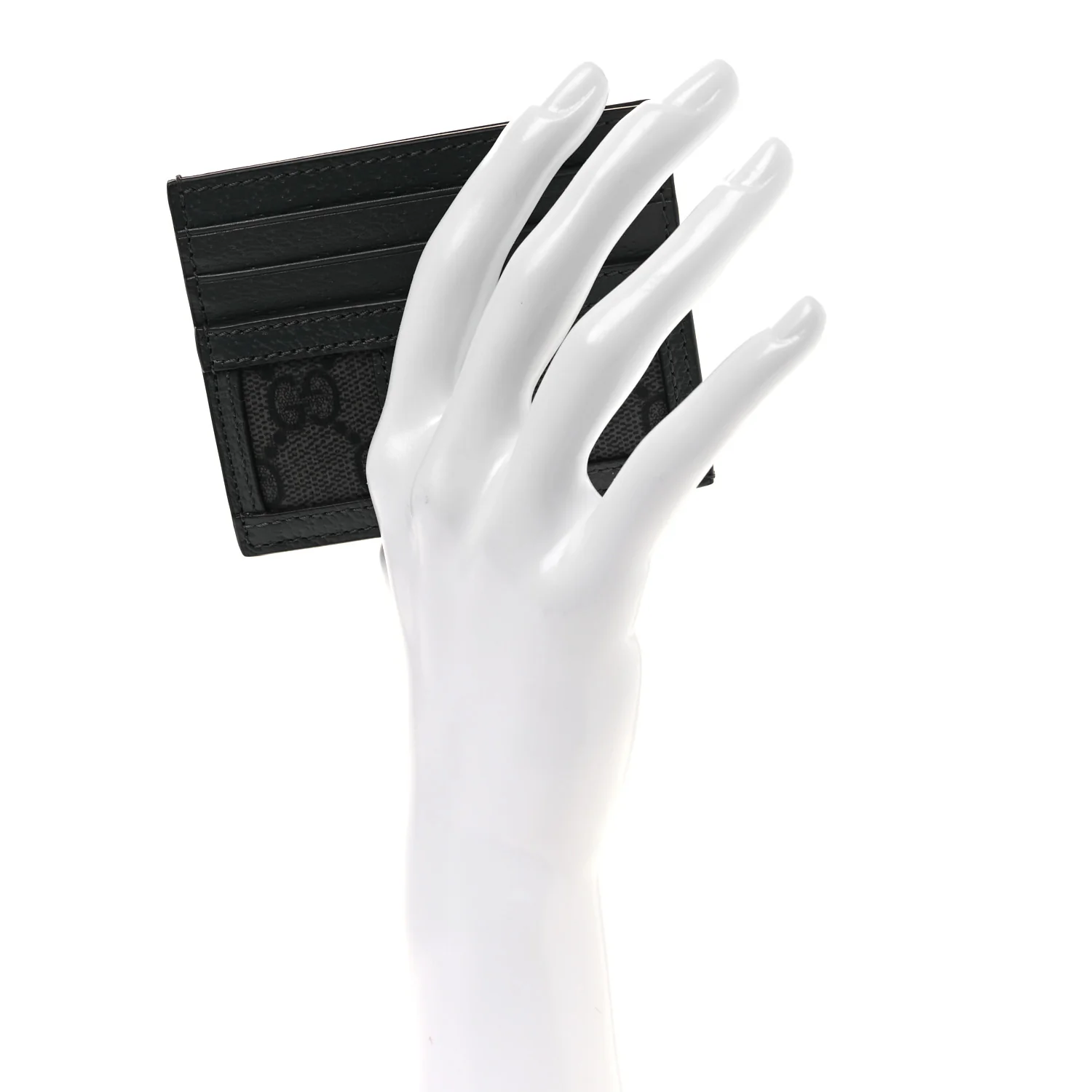 GG Supreme Monogram Textured Dollar Calfskin Ophidia Card Holder Grey Black Graphite Grey - Image 2