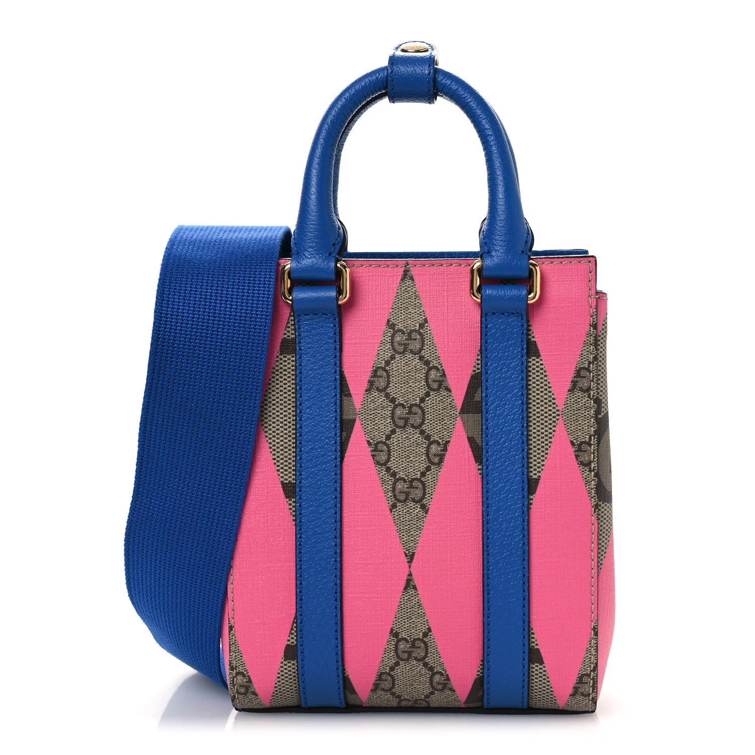 GG Supreme Monogram Textured Dollar Calfskin Rhombus Mini Tote Bag Beige Ebony Pink Blue