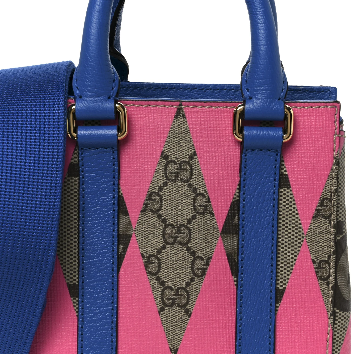 GG Supreme Monogram Textured Dollar Calfskin Rhombus Mini Tote Bag Beige Ebony Pink Blue - Image 8