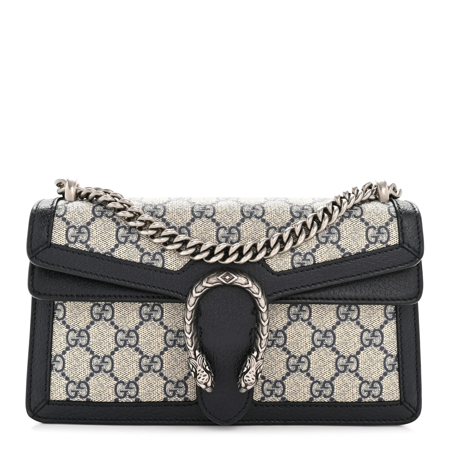 GG Supreme Monogram Textured Dollar Calfskin Small Rectangular Dionysus Shoulder Bag Beige Blue