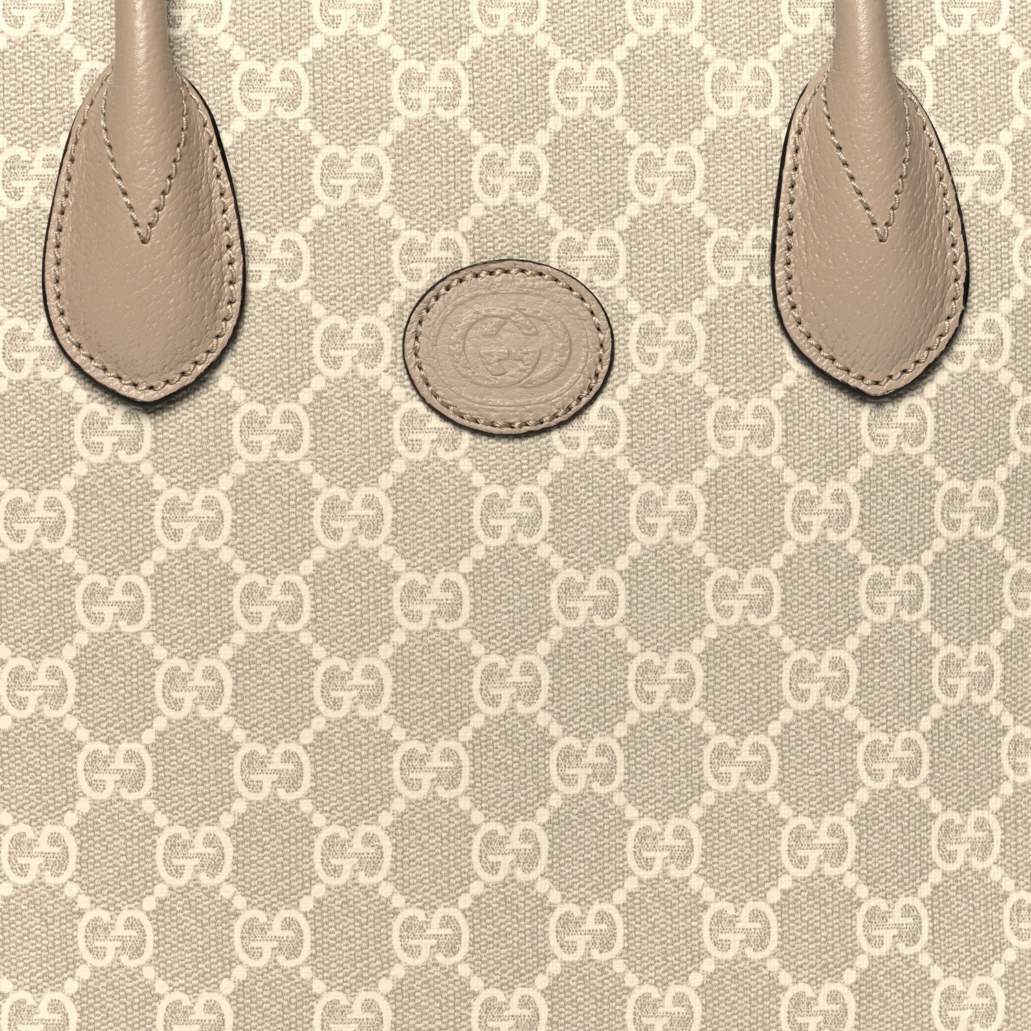 GG Supreme Monogram Textured Dollar Calfskin Small Retro Interlocking G Tote Bag Beige Mystic White Oatmeal - Image 8