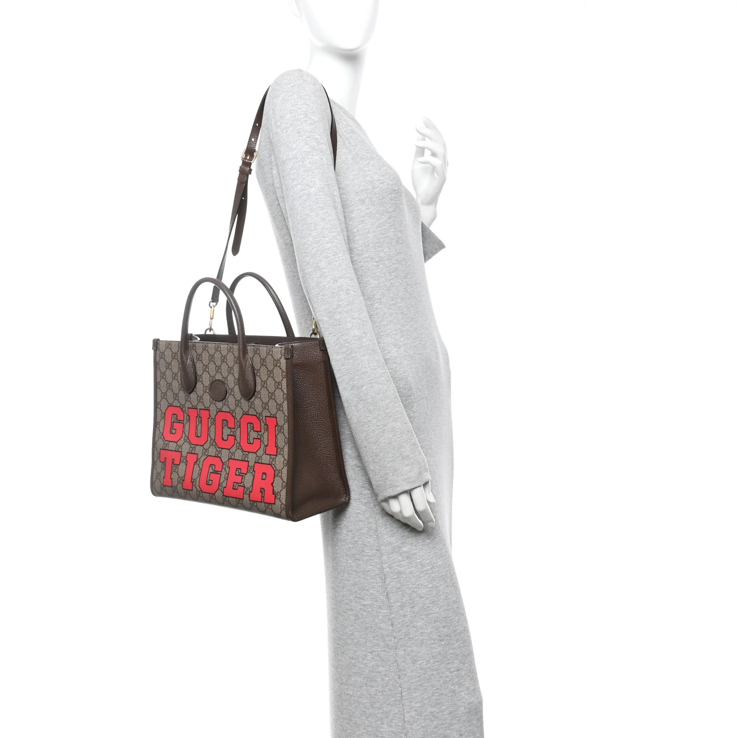 GG Supreme Monogram Textured Dollar Calfskin Web Gucci Tiger Small Retro Interlocking G Tote Bag Beige Ebony Live Red New Shamarock New Acero - Image 2