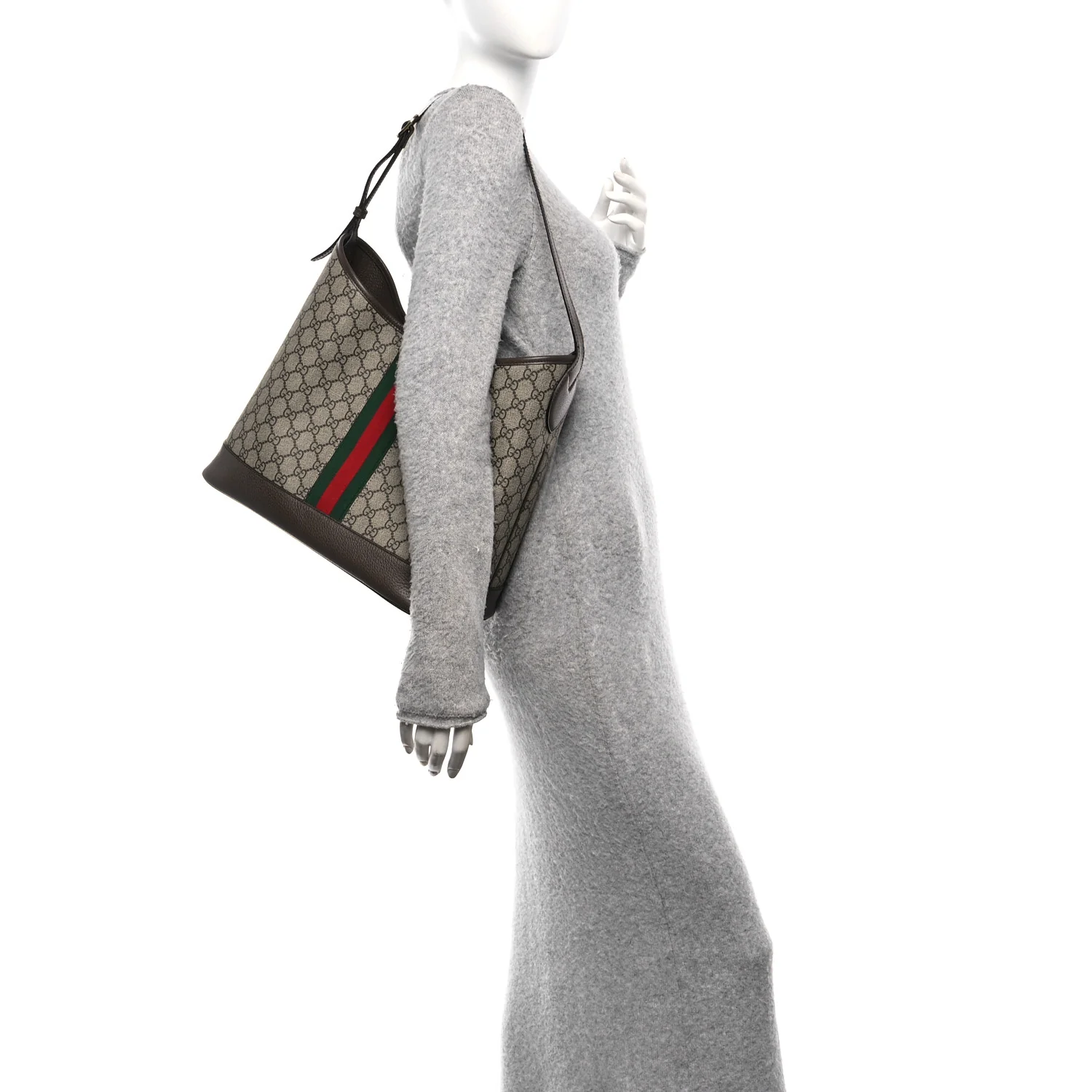 GG Supreme Monogram Textured Dollar Calfskin Web Large Ophidia Bucket Shoulder Bag Beige Ebony New Acero - Image 3