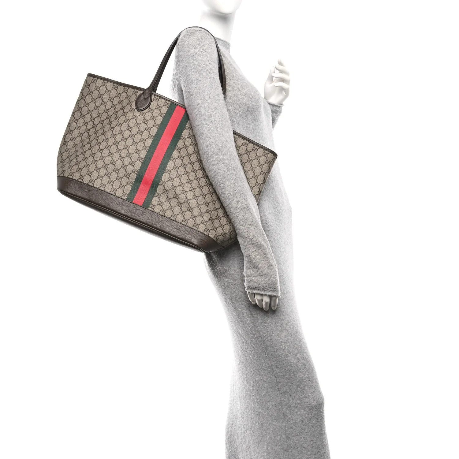 GG Supreme Monogram Textured Dollar Calfskin Web Large Ophidia Tote Beige Ebony New Acero - Image 2