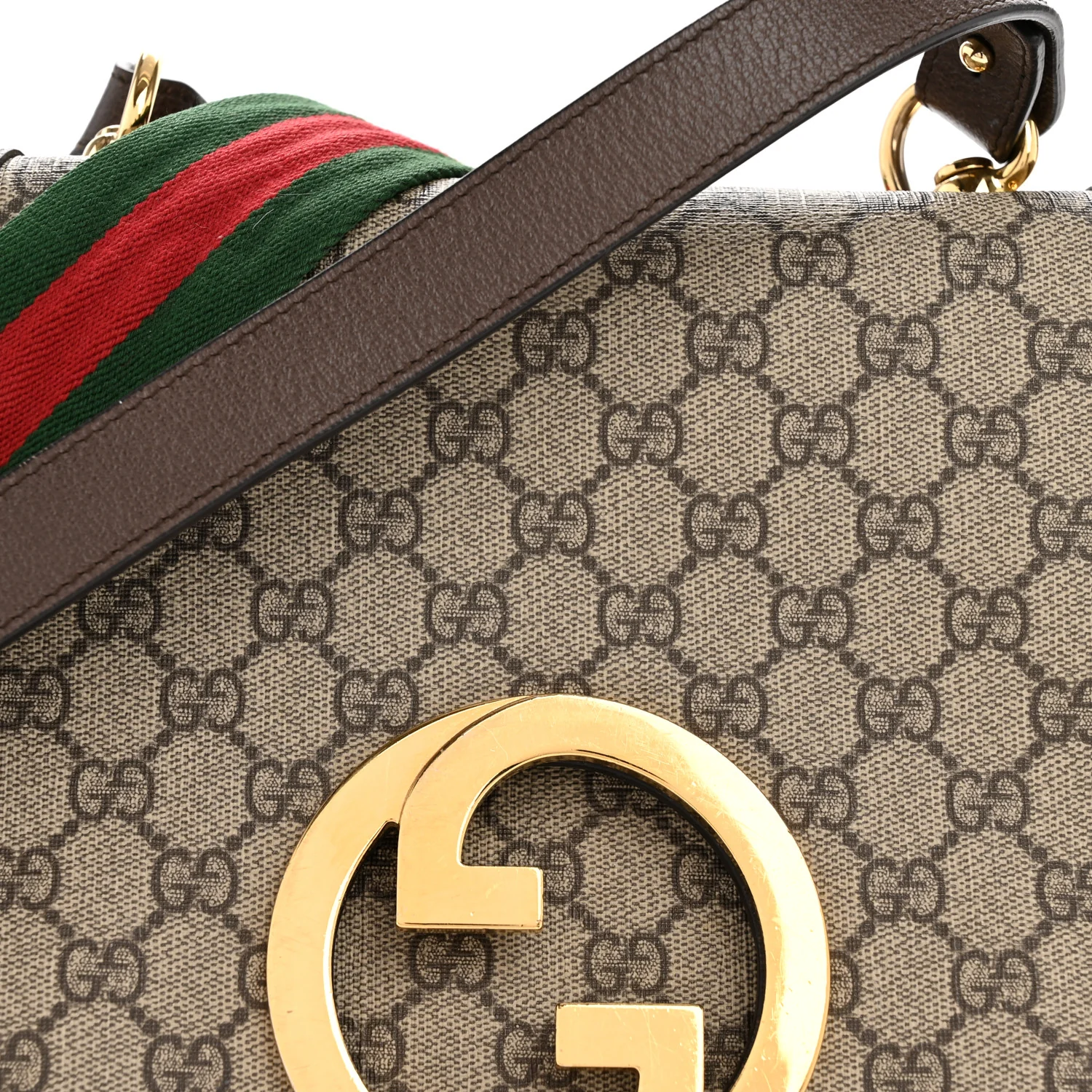 GG Supreme Monogram Textured Dollar Calfskin Web Medium Blondie Shoulder Flap Bag Beige Ebony New Acero - Image 8