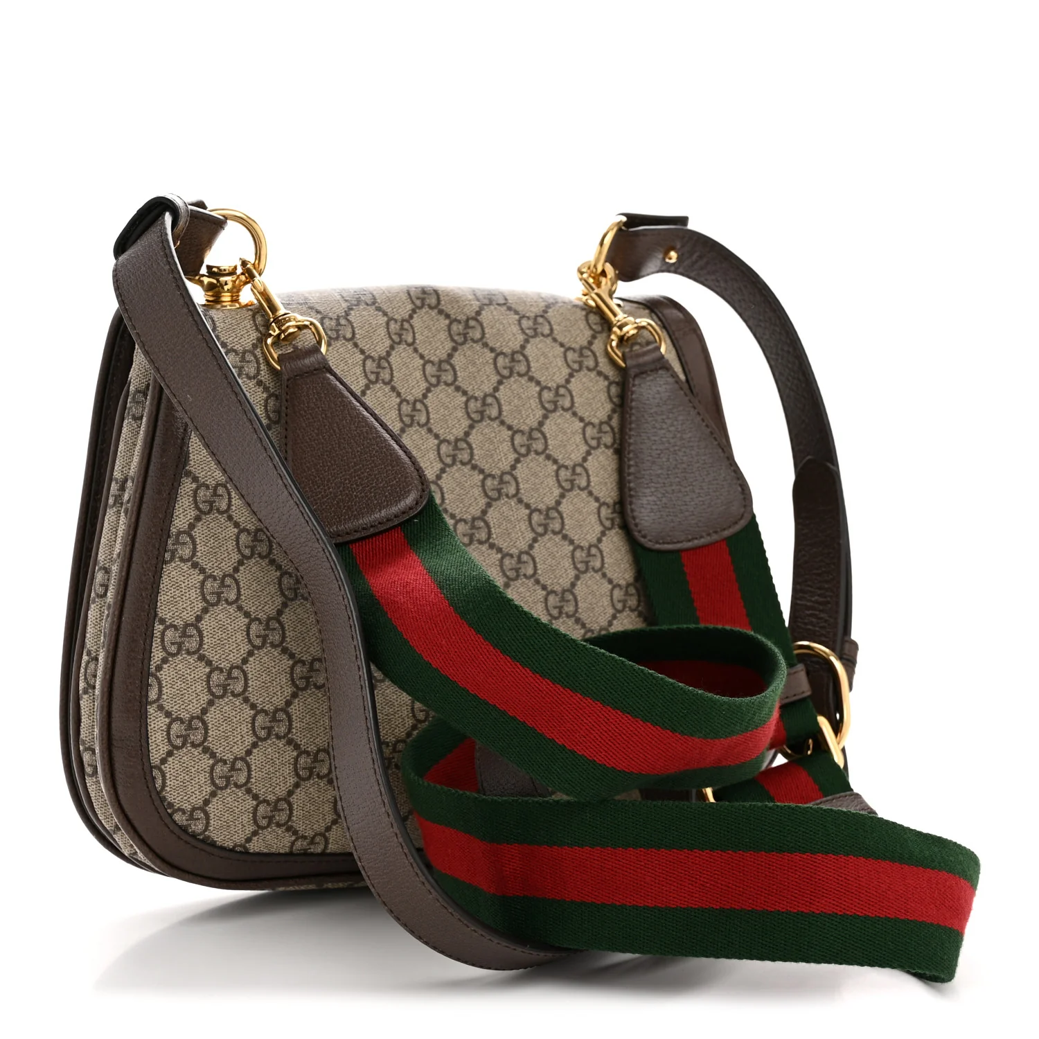 GG Supreme Monogram Textured Dollar Calfskin Web Medium Blondie Shoulder Flap Bag Beige Ebony New Acero - Image 3
