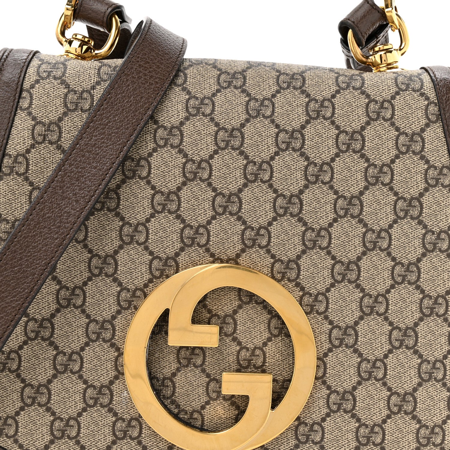 GG Supreme Monogram Textured Dollar Calfskin Web Medium Blondie Top Handle Shoulder Flap Bag Beige Ebony New Acero - Image 9