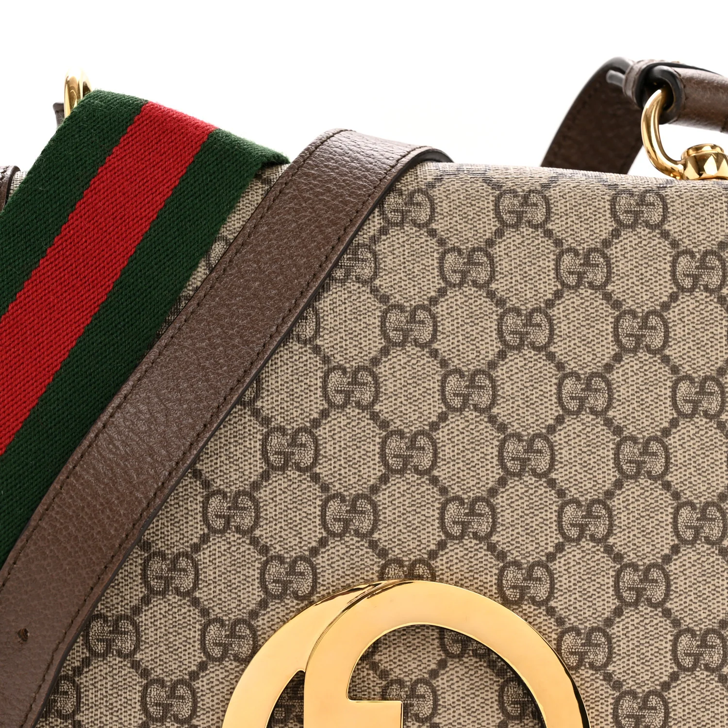 GG Supreme Monogram Textured Dollar Calfskin Web Medium Blondie Top Handle Shoulder Flap Bag Beige Ebony New Acero - Image 8