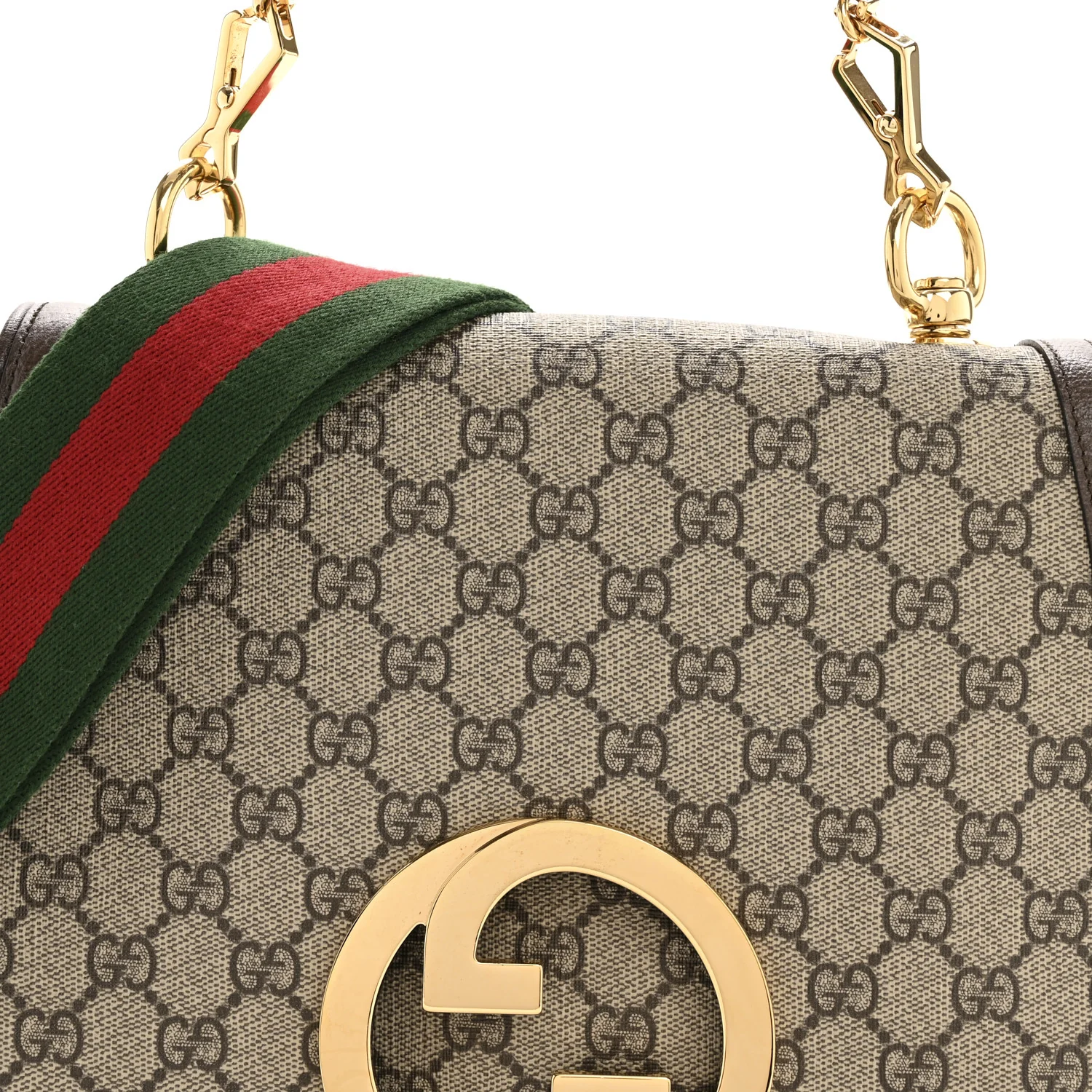 GG Supreme Monogram Textured Dollar Calfskin Web Medium Blondie Top Handle Shoulder Flap Bag Beige Ebony New Acero - Image 8
