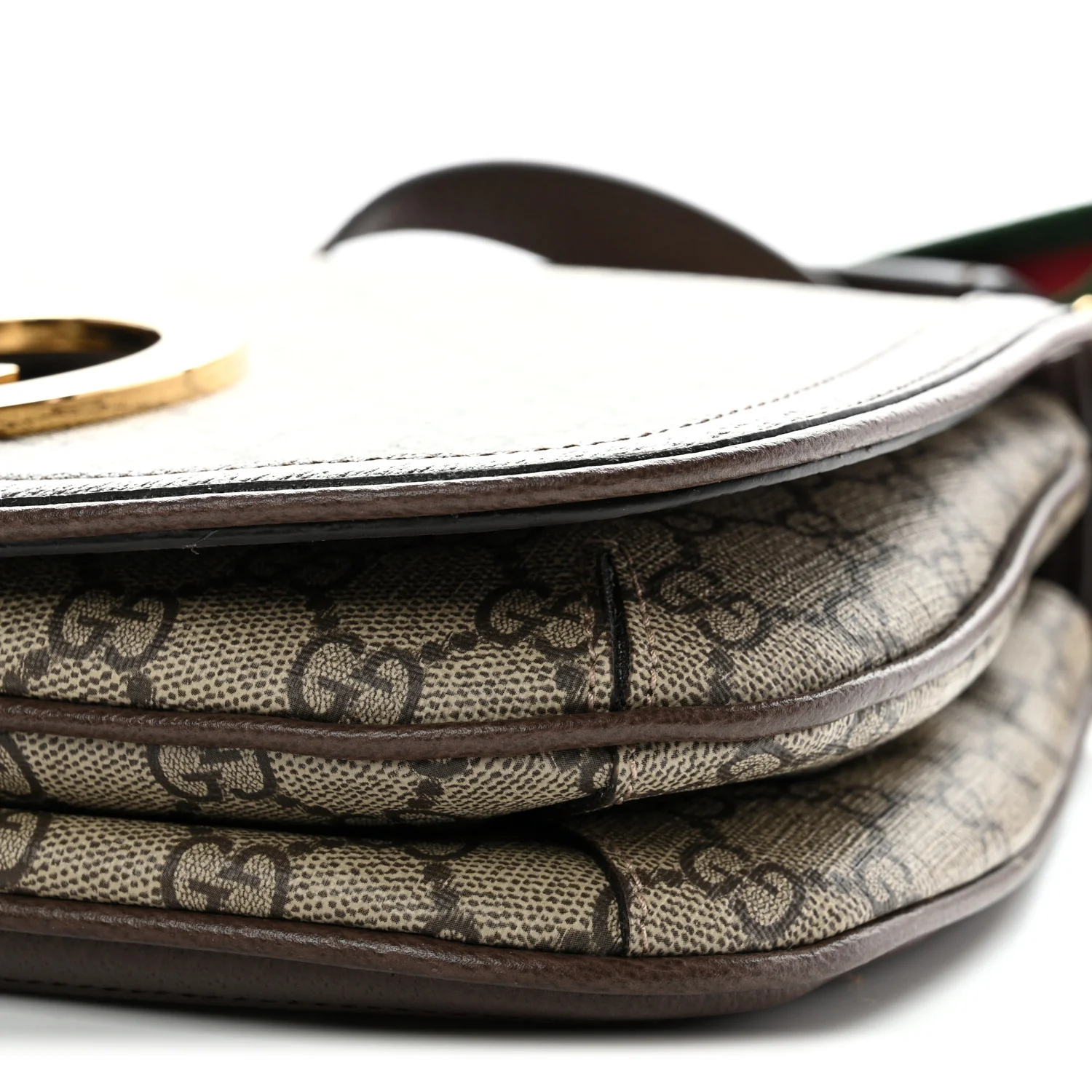 GG Supreme Monogram Textured Dollar Calfskin Web Medium Blondie Top Handle Shoulder Flap Bag Beige Ebony New Acero - Image 11