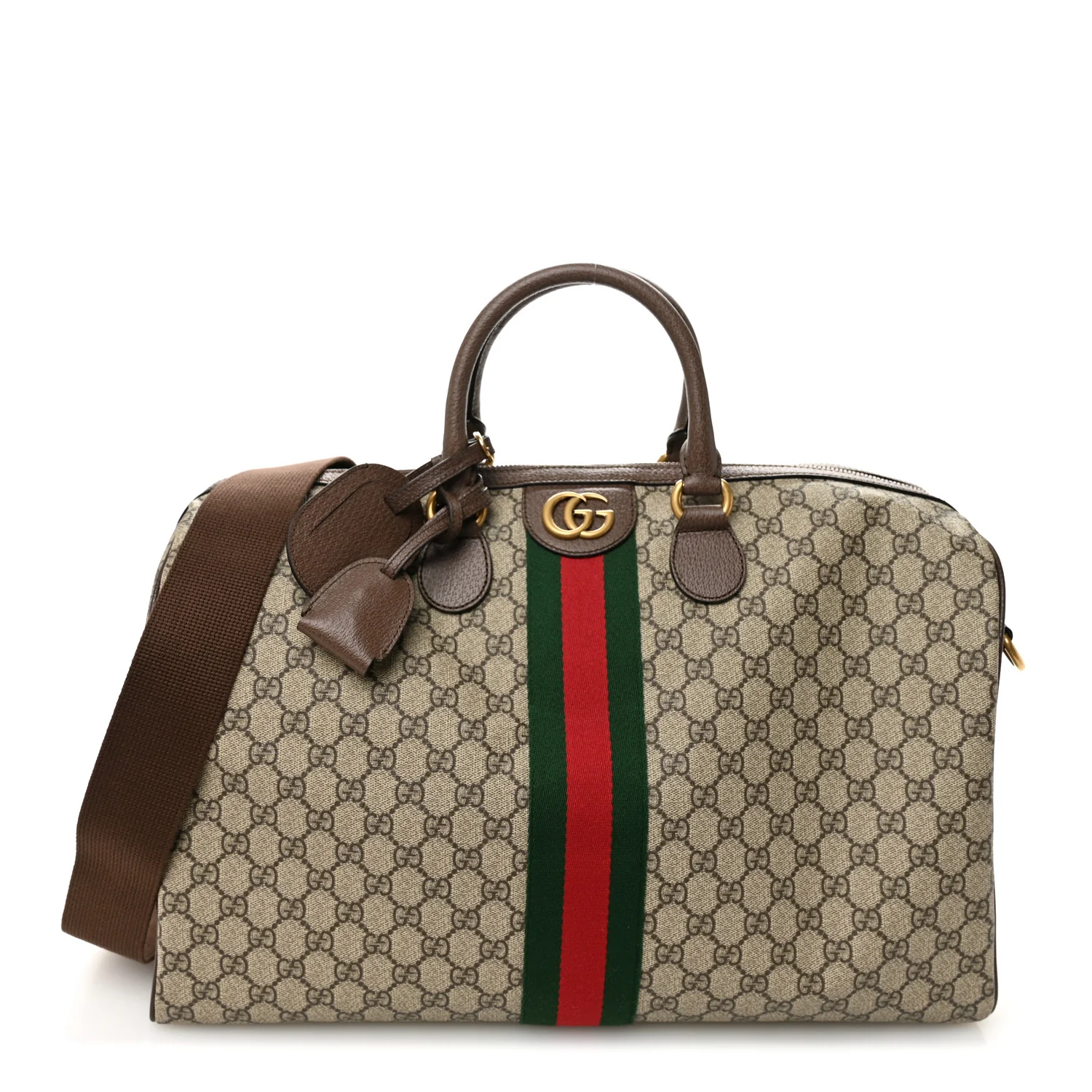 GG Supreme Monogram Textured Dollar Calfskin Web Medium Ophidia Carry-On Duffle Bag Beige Ebony New Acero