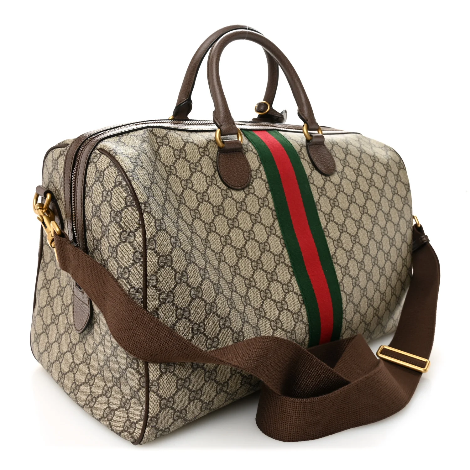 GG Supreme Monogram Textured Dollar Calfskin Web Medium Ophidia Carry-On Duffle Bag Beige Ebony New Acero - Image 2