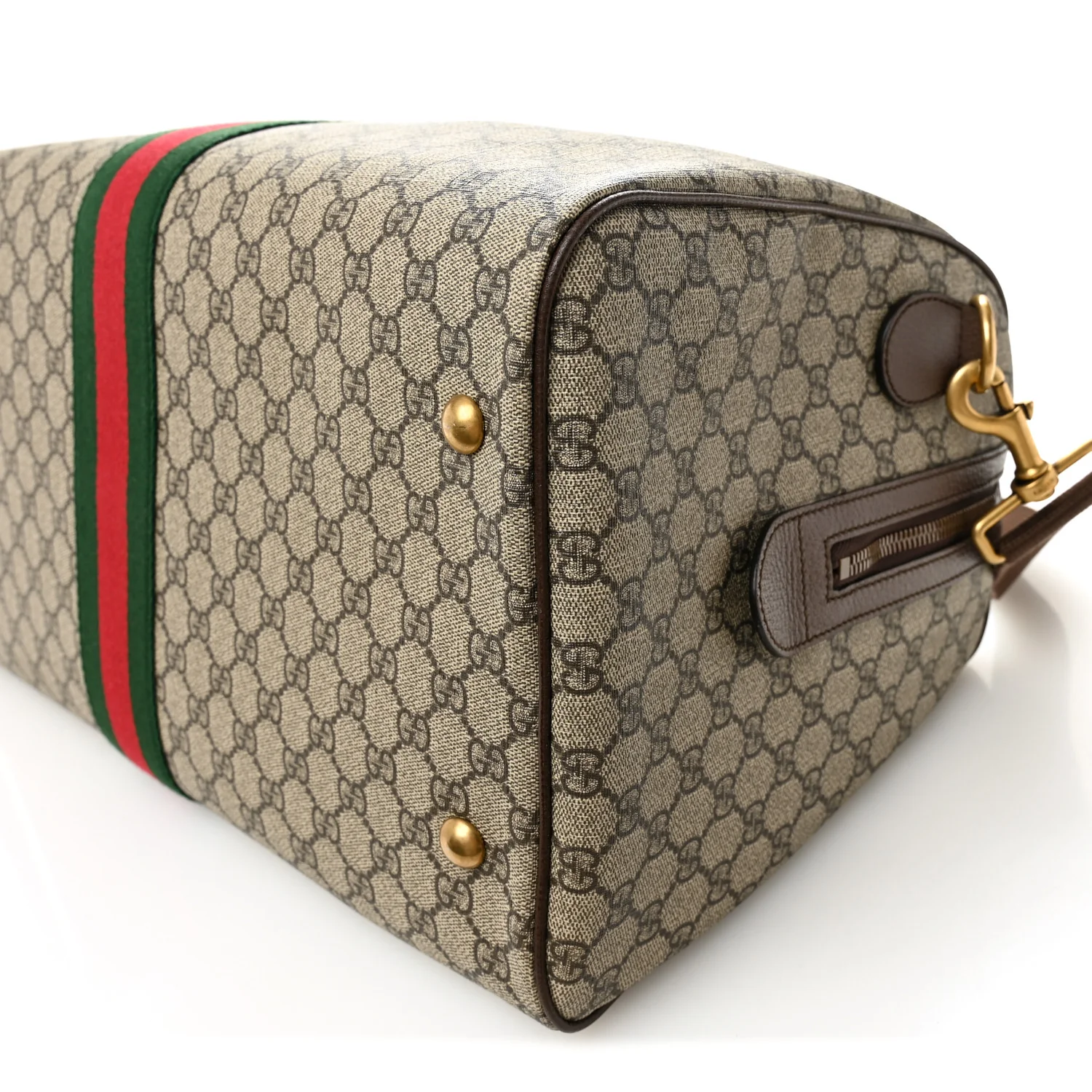 GG Supreme Monogram Textured Dollar Calfskin Web Medium Ophidia Carry-On Duffle Bag Beige Ebony New Acero - Image 9