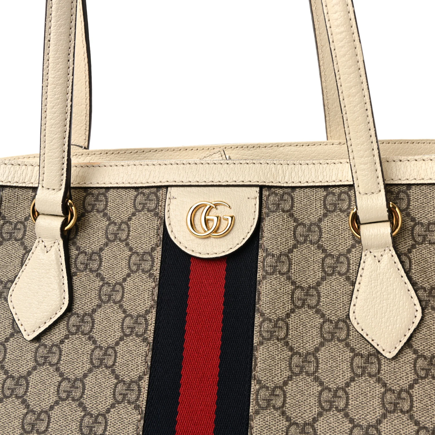 GG Supreme Monogram Textured Dollar Calfskin Web Medium Ophidia Shopping Tote Beige Ebony Mystic White - Image 8