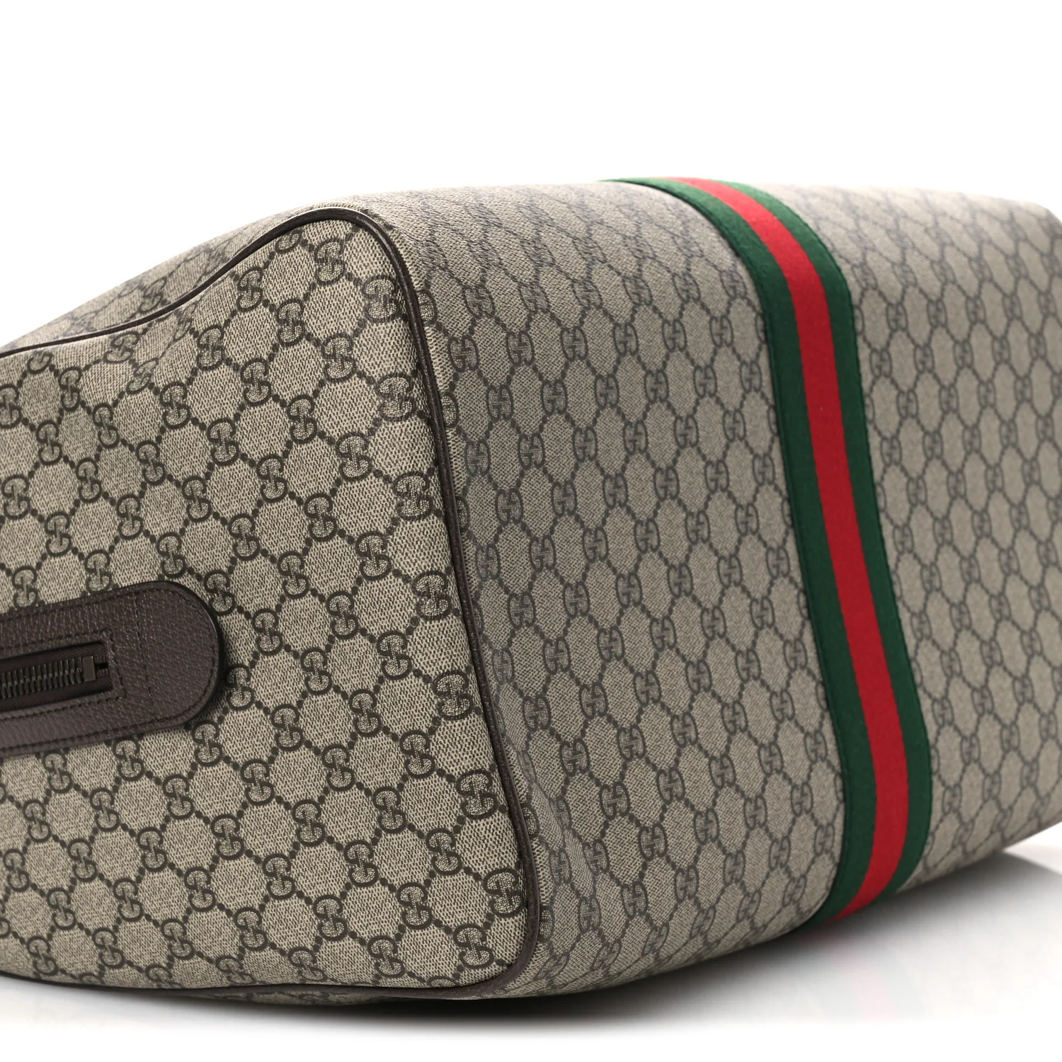 GG Supreme Monogram Textured Dollar Calfskin Web Medium Savoy Duffle Bag Beige Dark Brown - Image 9