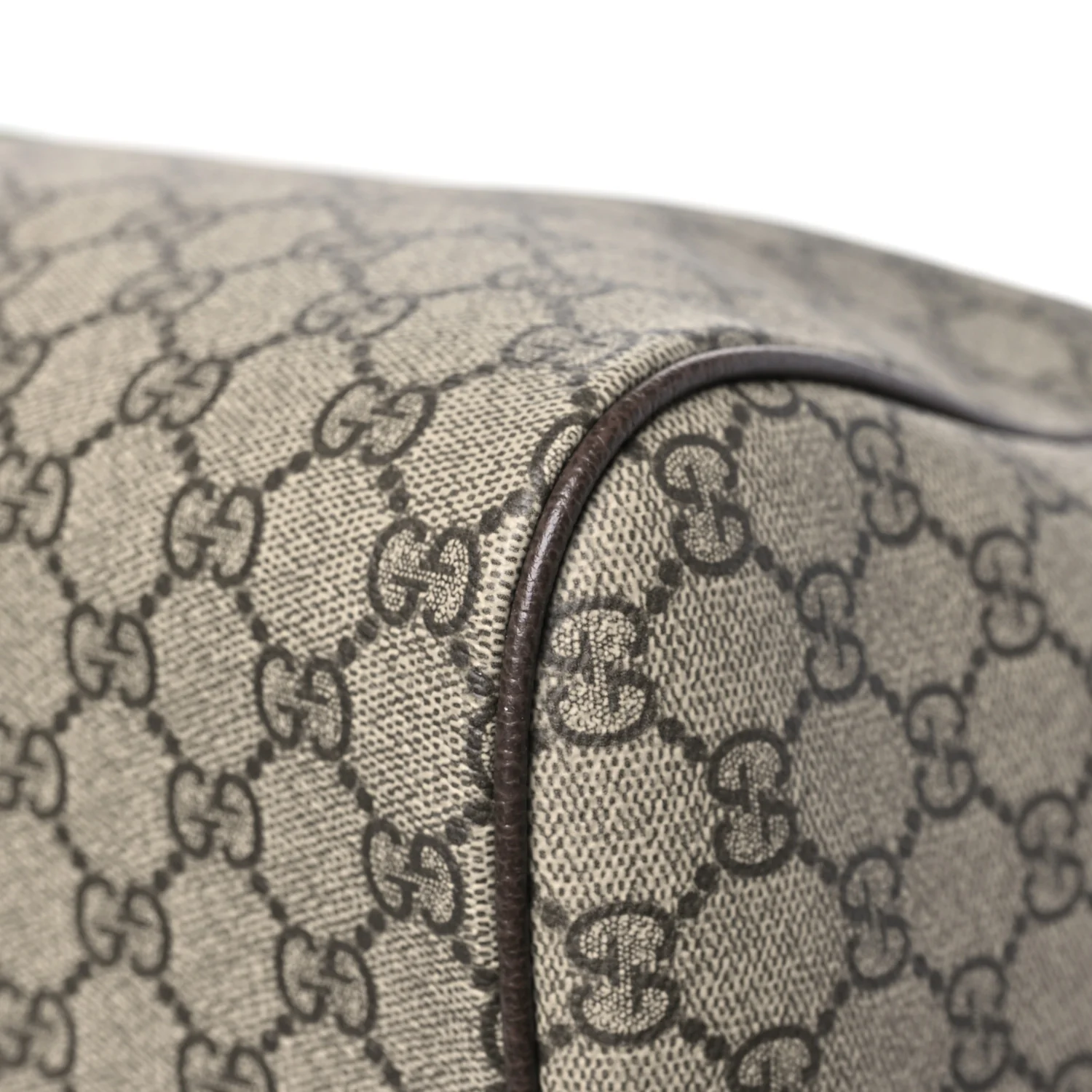 GG Supreme Monogram Textured Dollar Calfskin Web Medium Savoy Duffle Bag Beige Dark Brown - Image 10