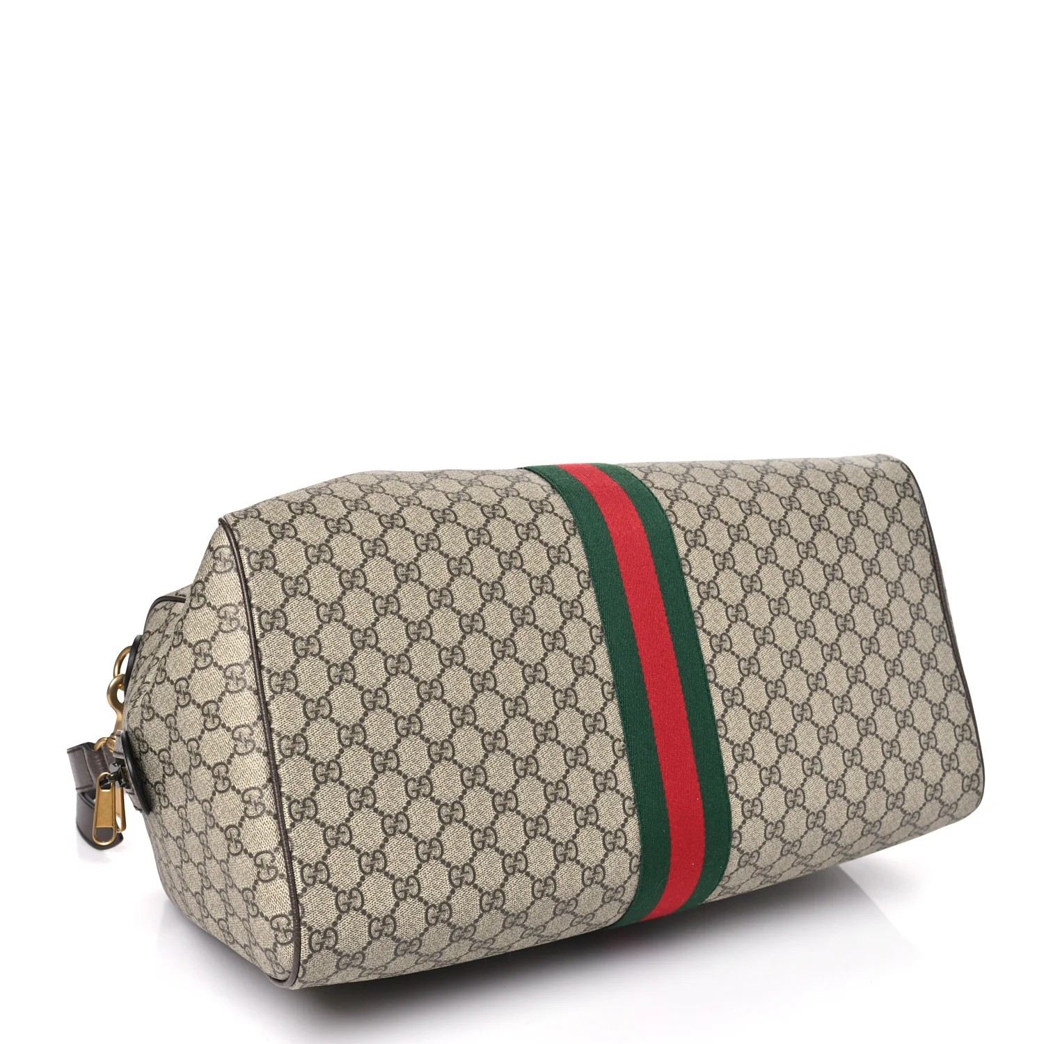 GG Supreme Monogram Textured Dollar Calfskin Web Medium Savoy Duffle Bag Beige Dark Brown - Image 3