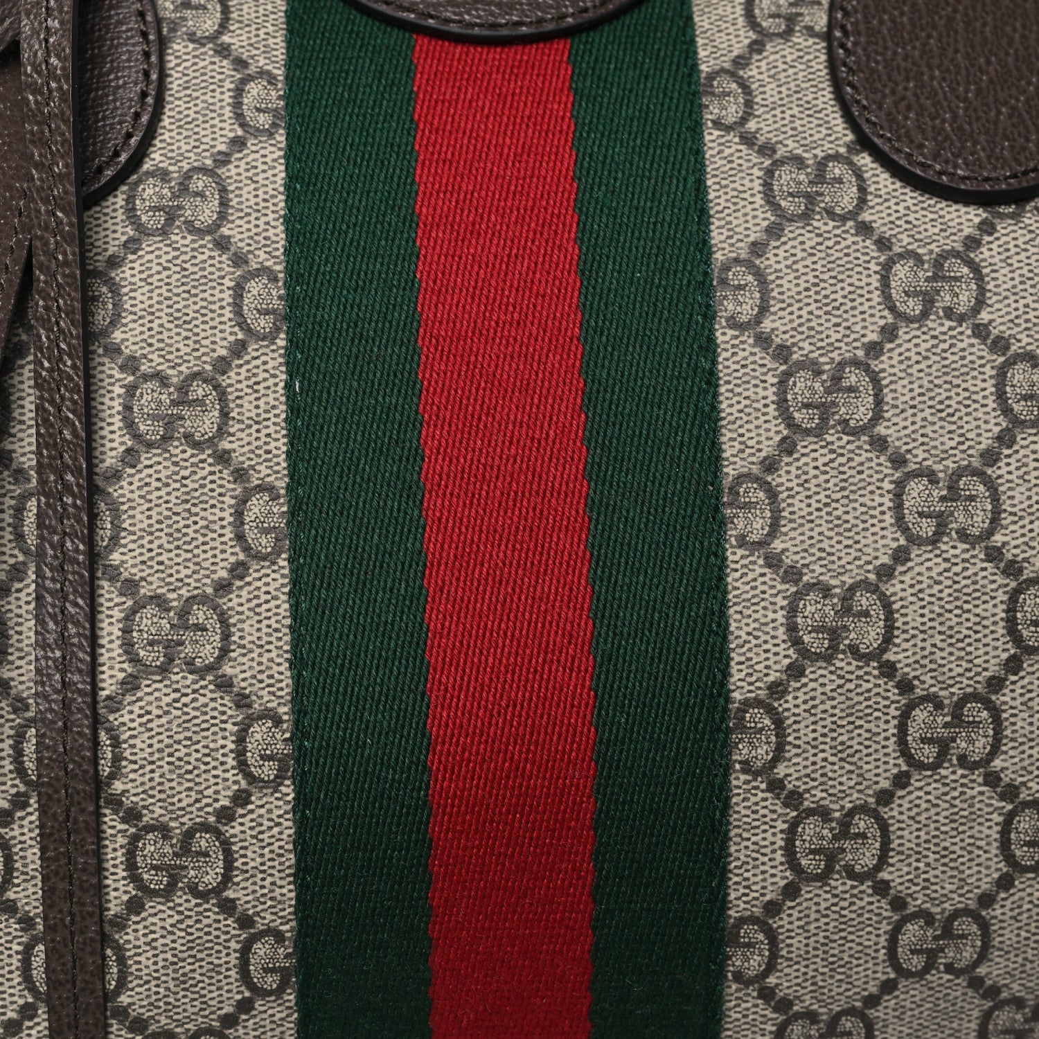 GG Supreme Monogram Textured Dollar Calfskin Web Medium Savoy Duffle Bag Beige Dark Brown - Image 6