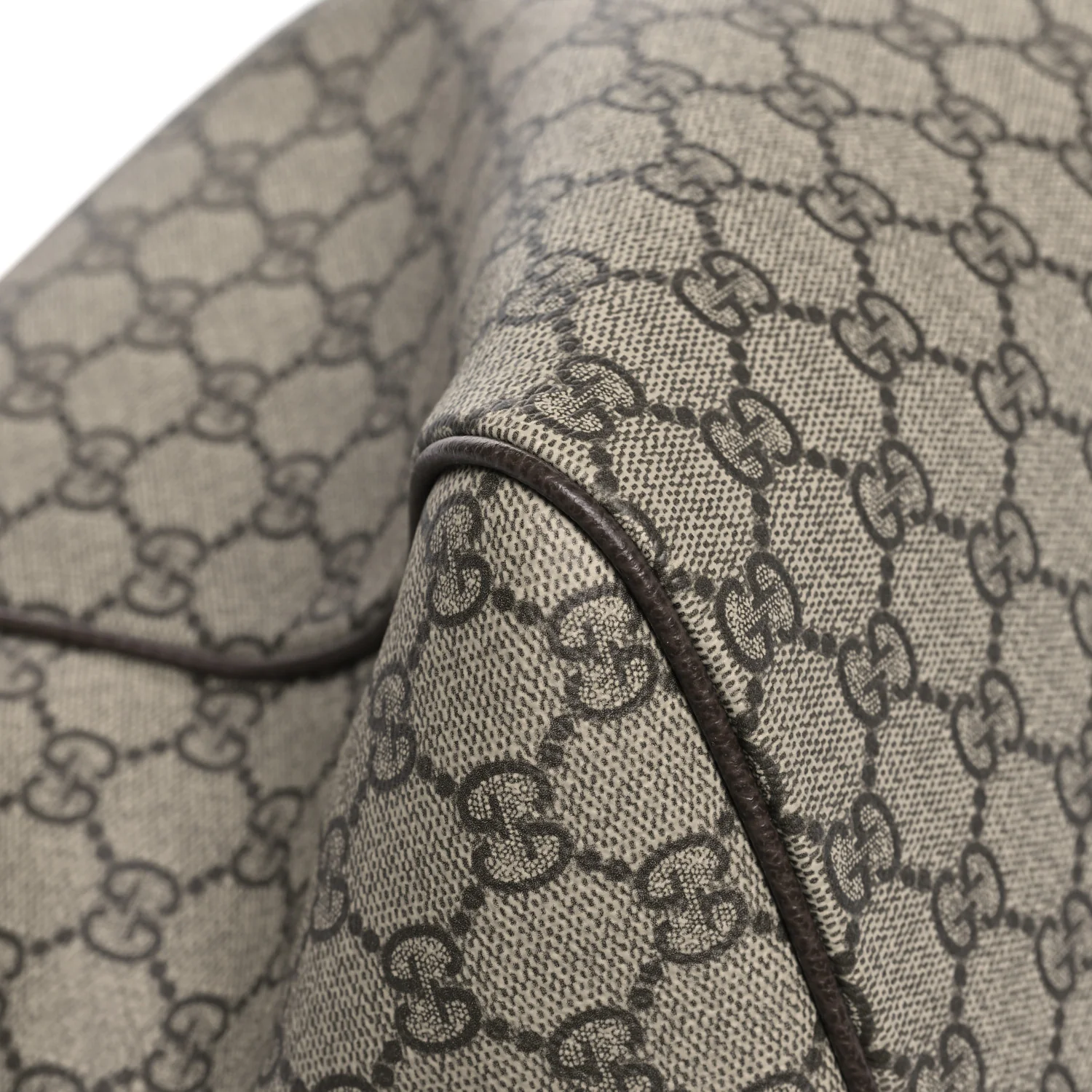 GG Supreme Monogram Textured Dollar Calfskin Web Medium Savoy Duffle Bag Beige Dark Brown - Image 7